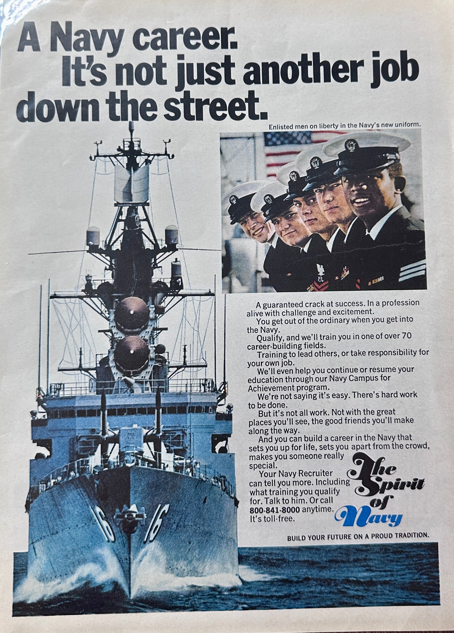 1976 Navy Recruitment Ad: A Navy Career - Not Just Another Job - New Uniforms N729