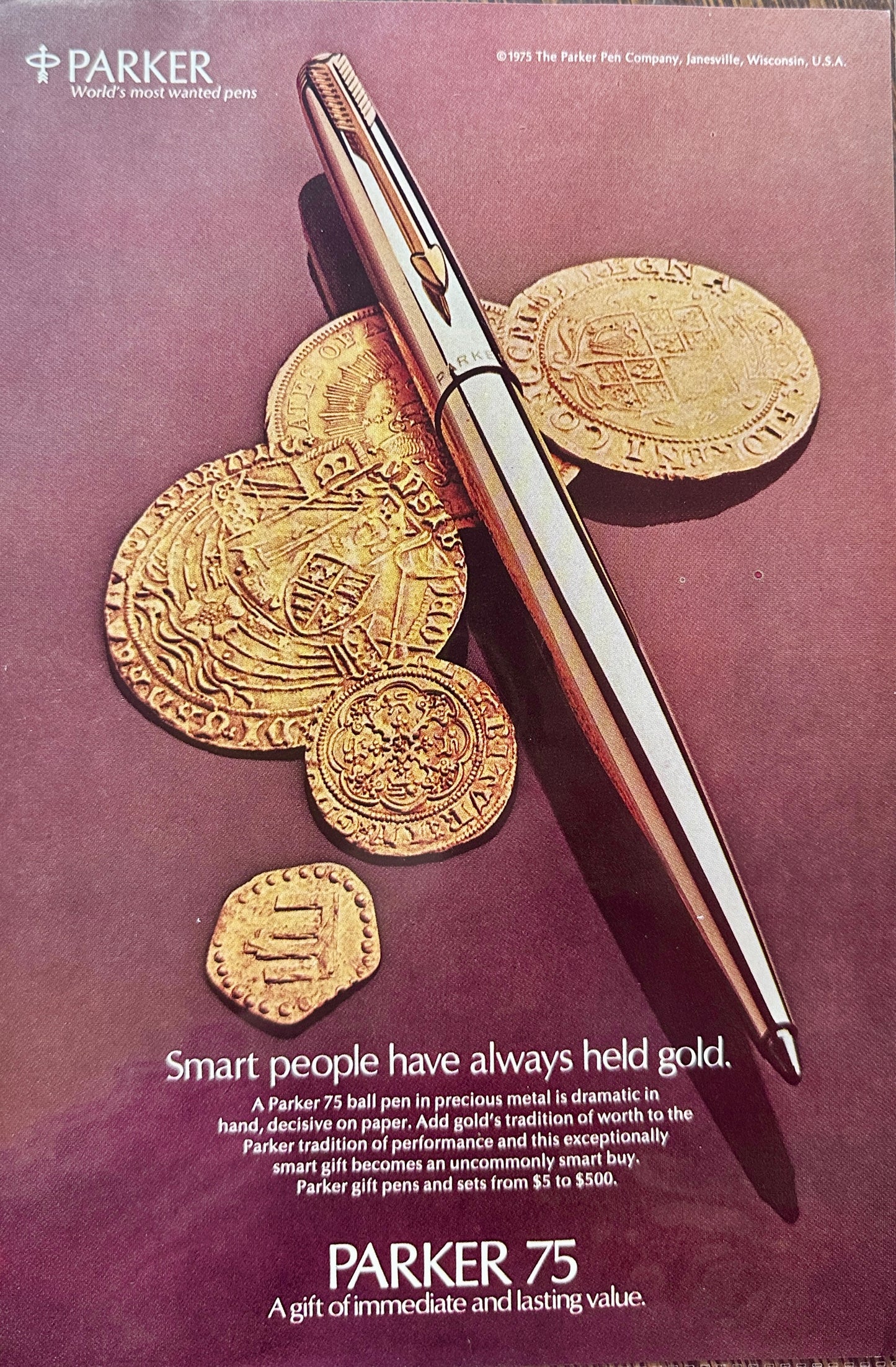 1975 Parker "75" Smart People Have Always Held Gold Vintage Ad N776