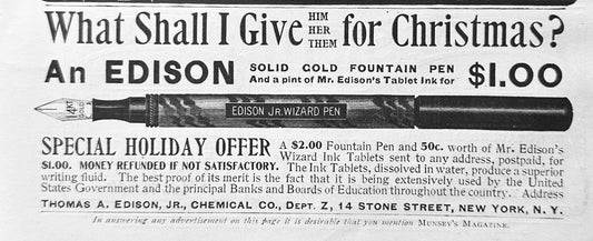 1902 Edison Jr. Wizard Fountain Pen Vintage Ad N782