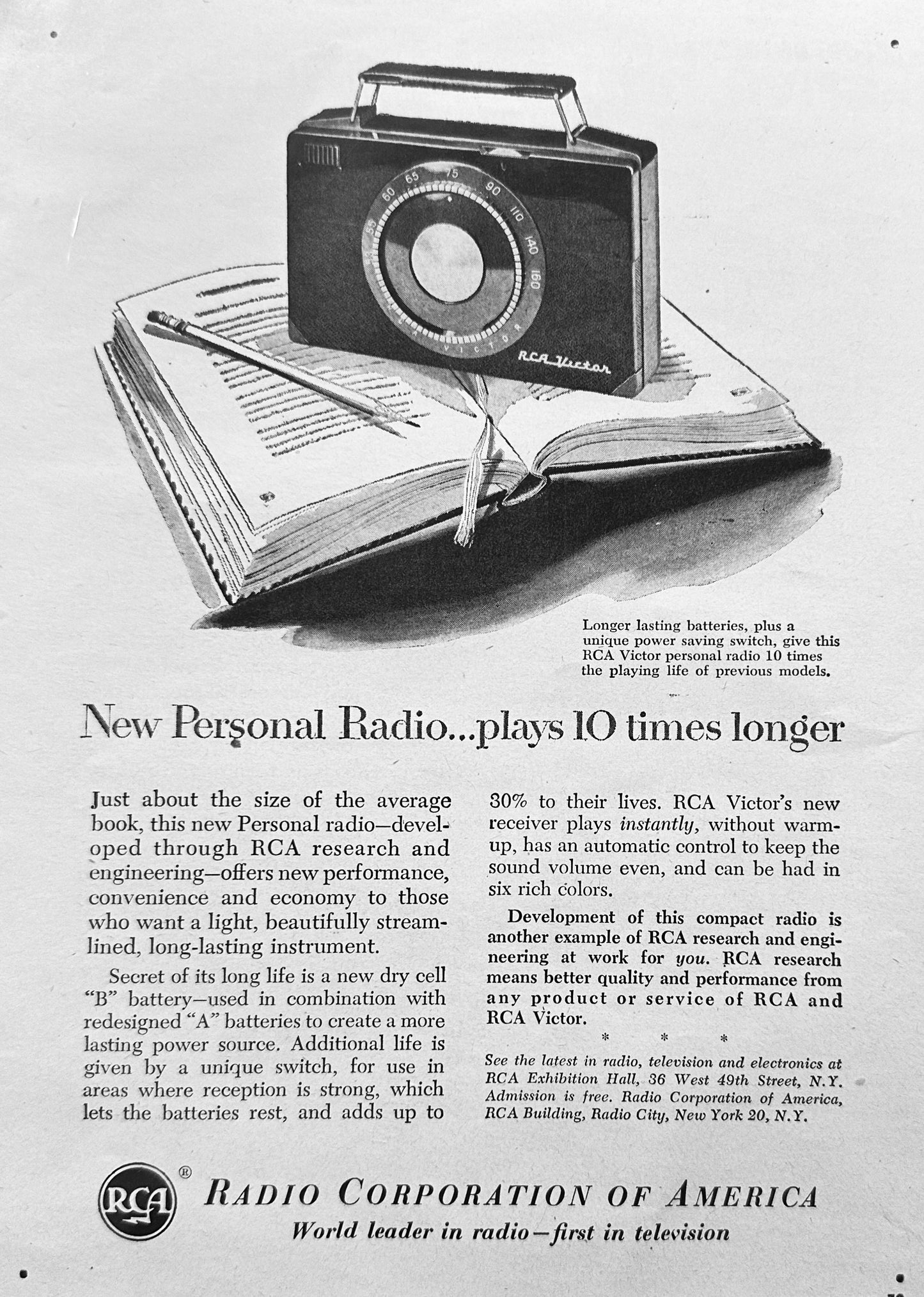 1952 RCA Victor Personal Radio - Plays 10 Times Longer N807