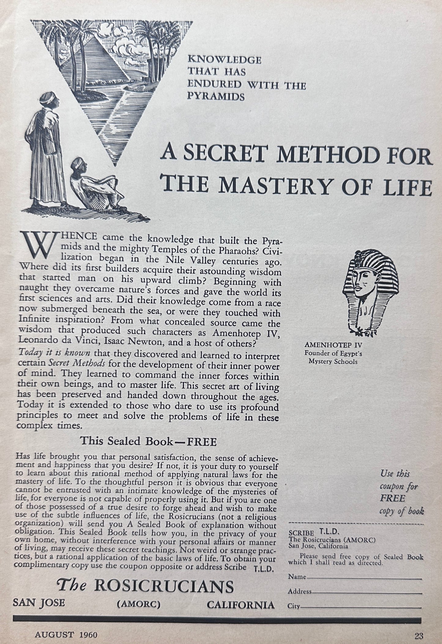 1960 Later Rosicrucians Recruitment Ad Secret Method to Mastery of LIfe