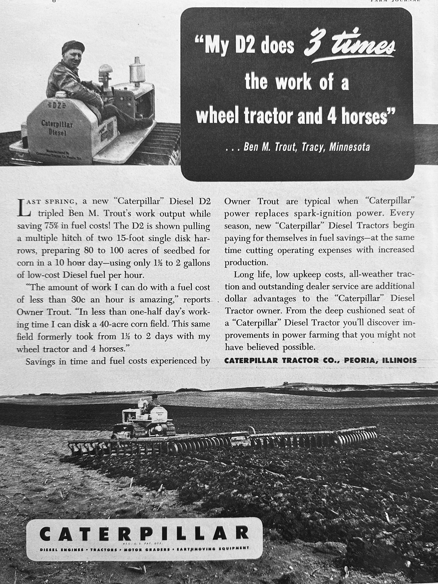 1949 Texaco Farm Products - & Caterpillar D2 Tractor Ads N884