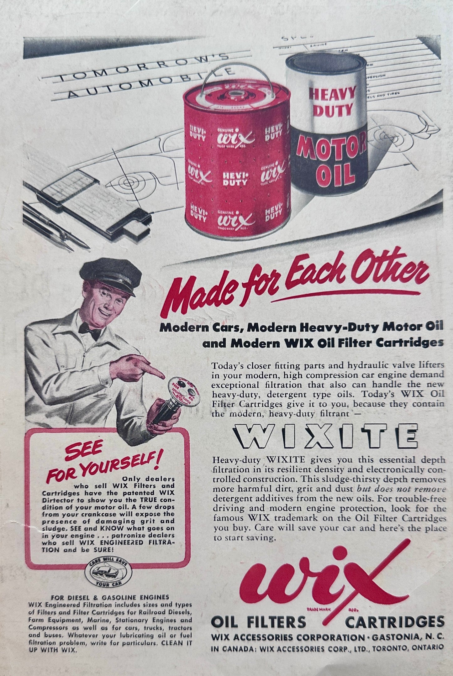 1952 Wix Oil Filters/Cartridges - Wixite - Vintage Ad