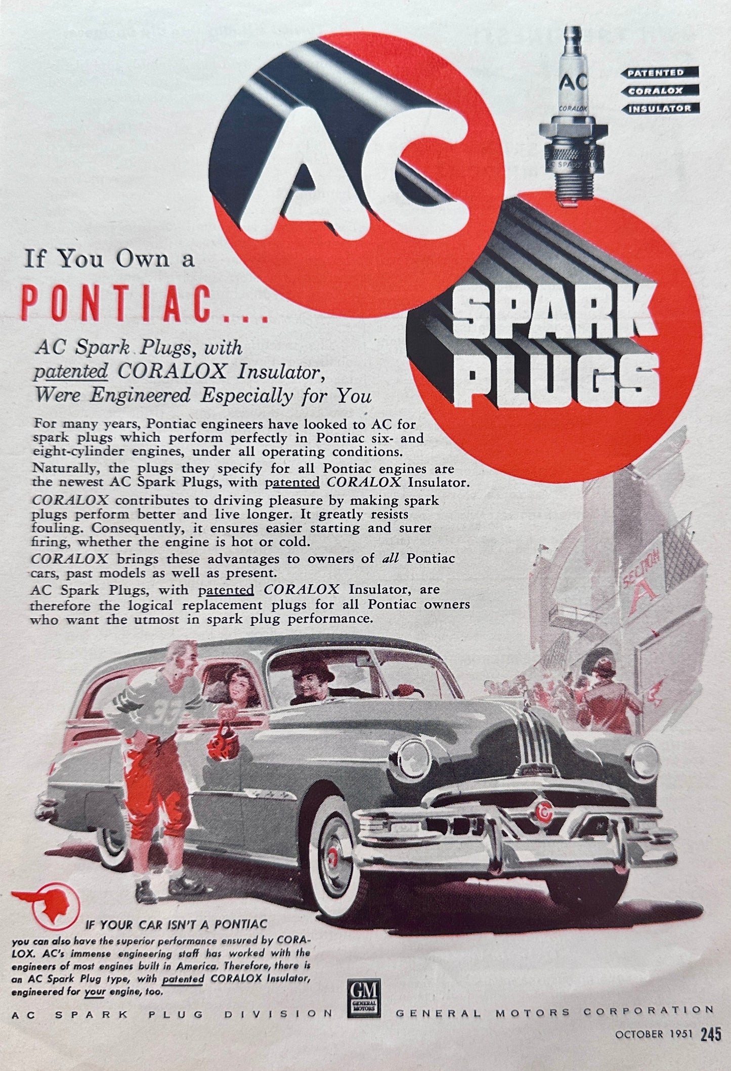 1951 AC Spark Plugs - If You Own a Pontiac - Vintage Ad