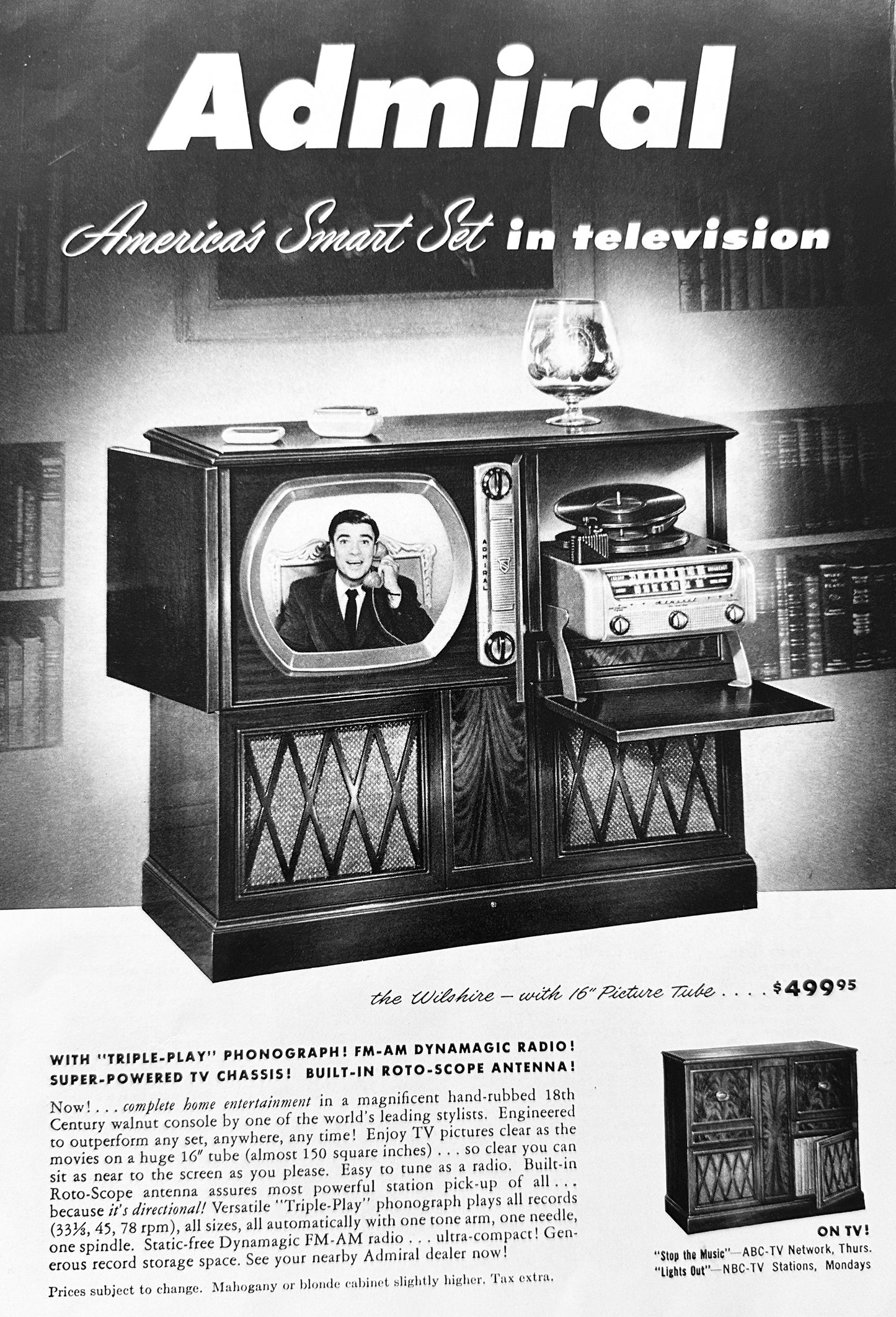1950 Admiral Wilshire Smart Set Television-Radio-Record Player Combo