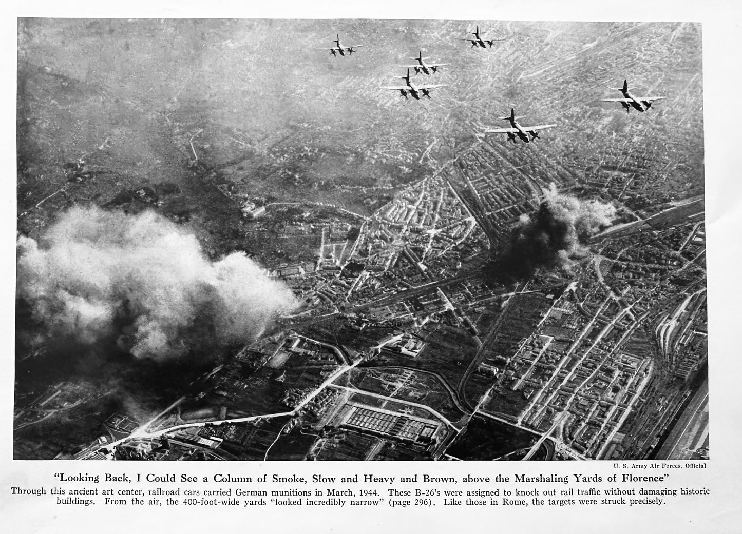1944 Historic WWII Photo of B-26's making a Bombing run over Florence Italy