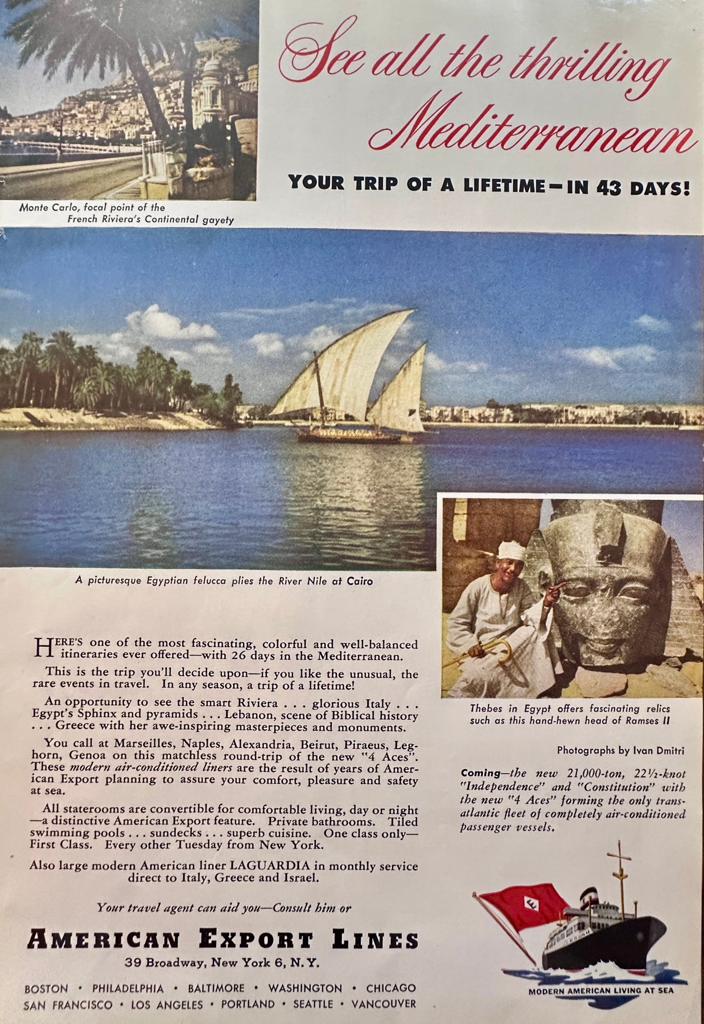 1950 American Export Lines - 43 Days Mediterranean Excursion