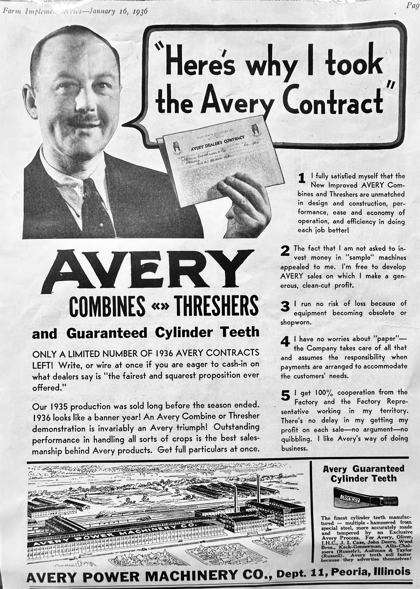 1936 Avery Combines & Threshers Equipment Dealer Vintage Ad Peoria IL