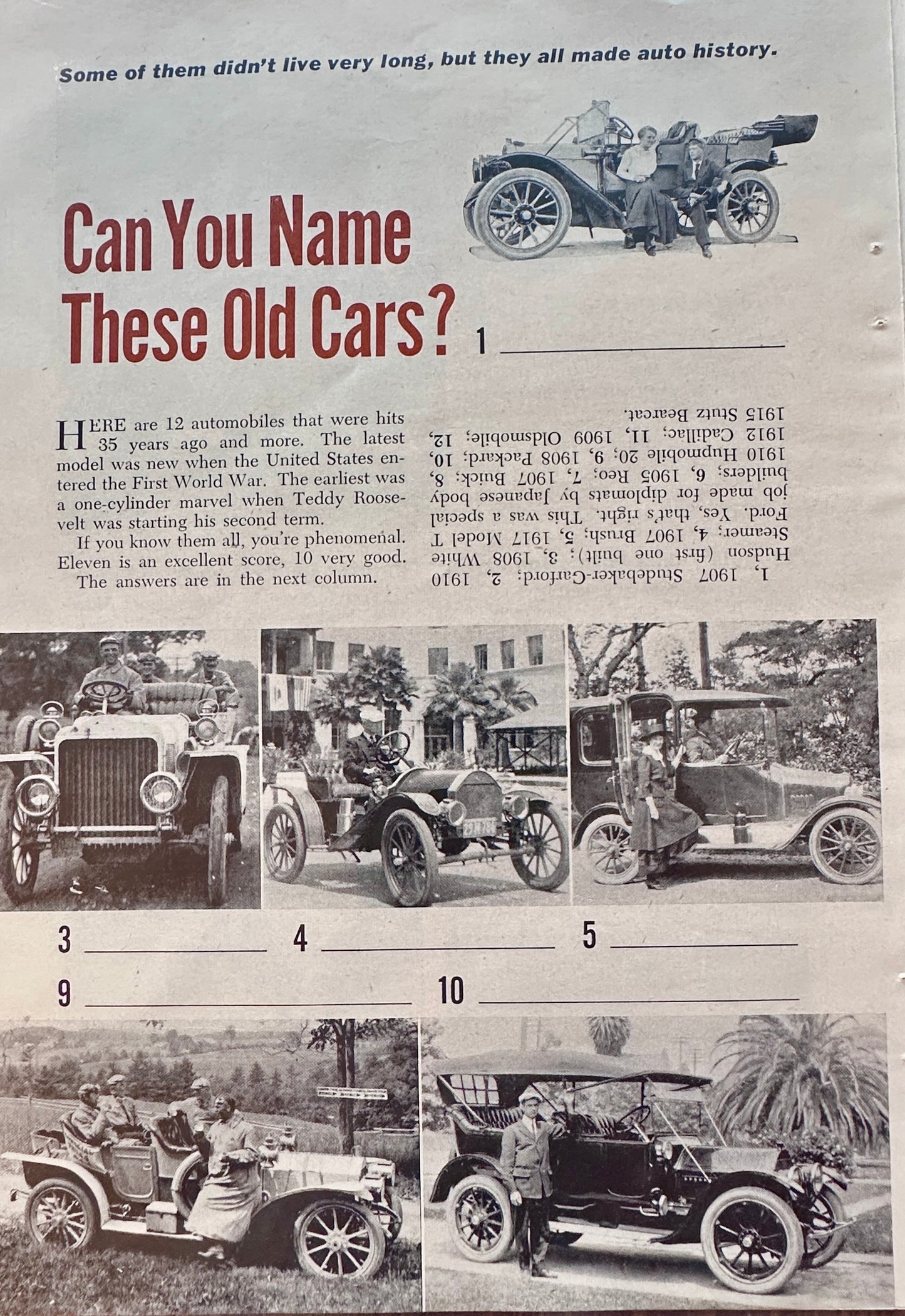 1952 Automobilia - Can you Name These Old Cars Multi-page Quiz