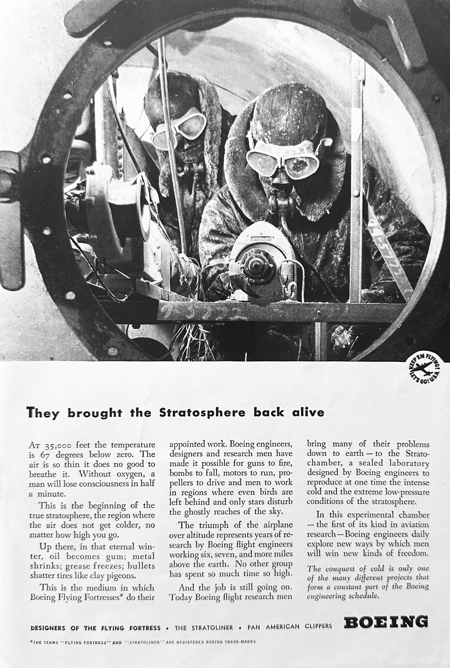 1942 Boeing - They Brought the Stratosphere Back Alive Vintage Ad
