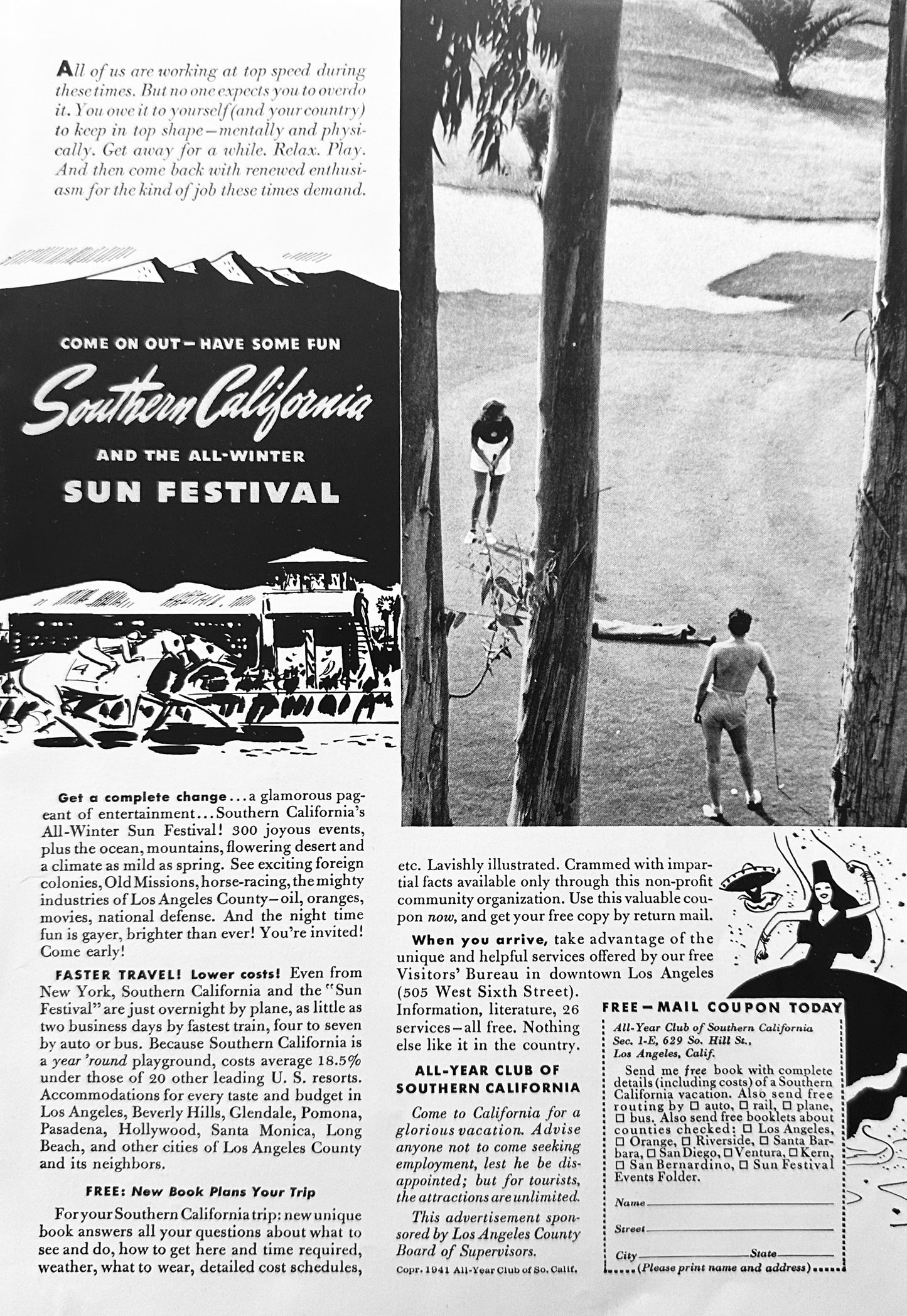 1942 Southern California All Winter Sun Festival WWII Era Vacation