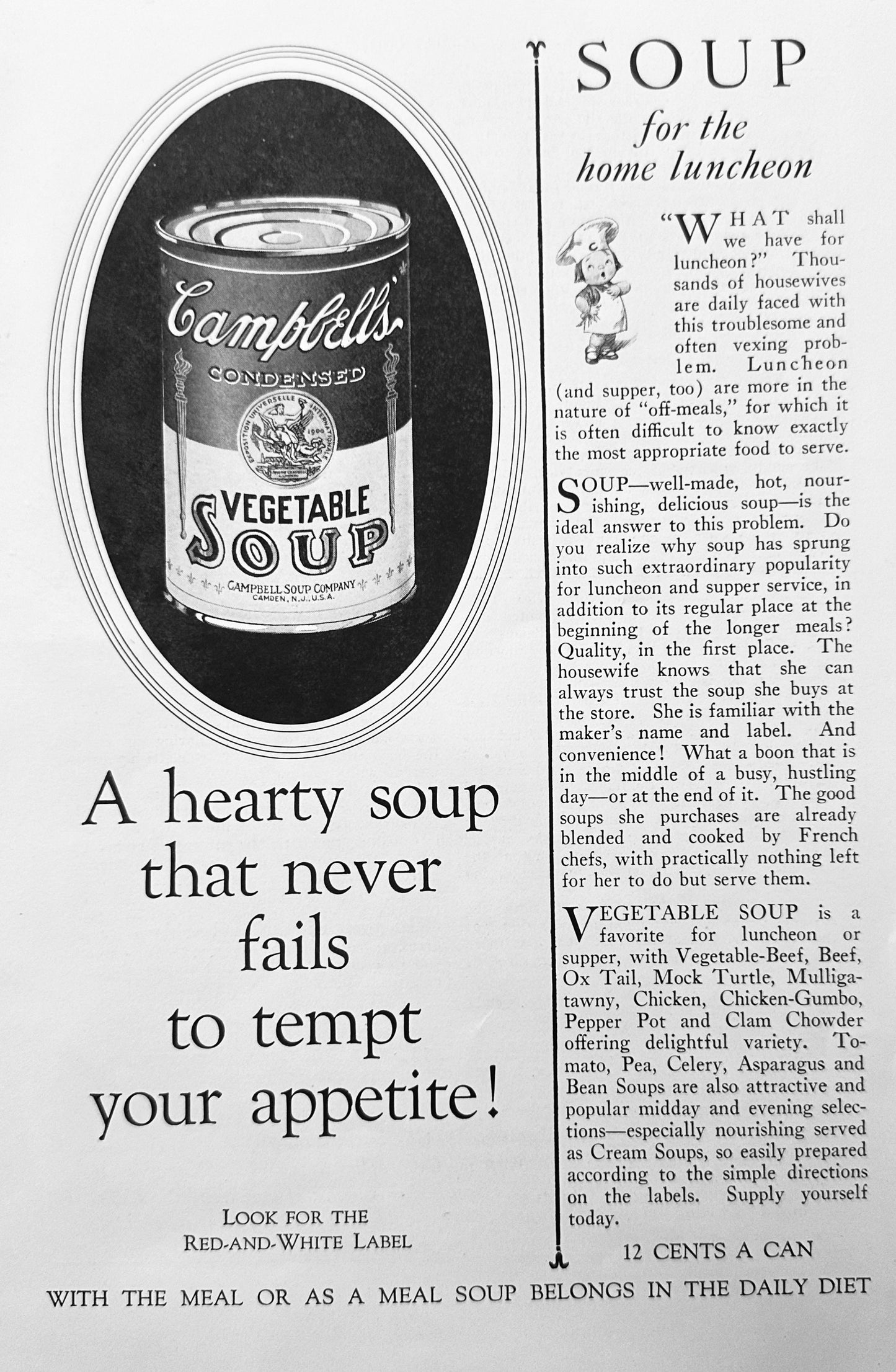 1927 Campbells Vegetable Soup for the Home Luncheon Vintage Ad N143