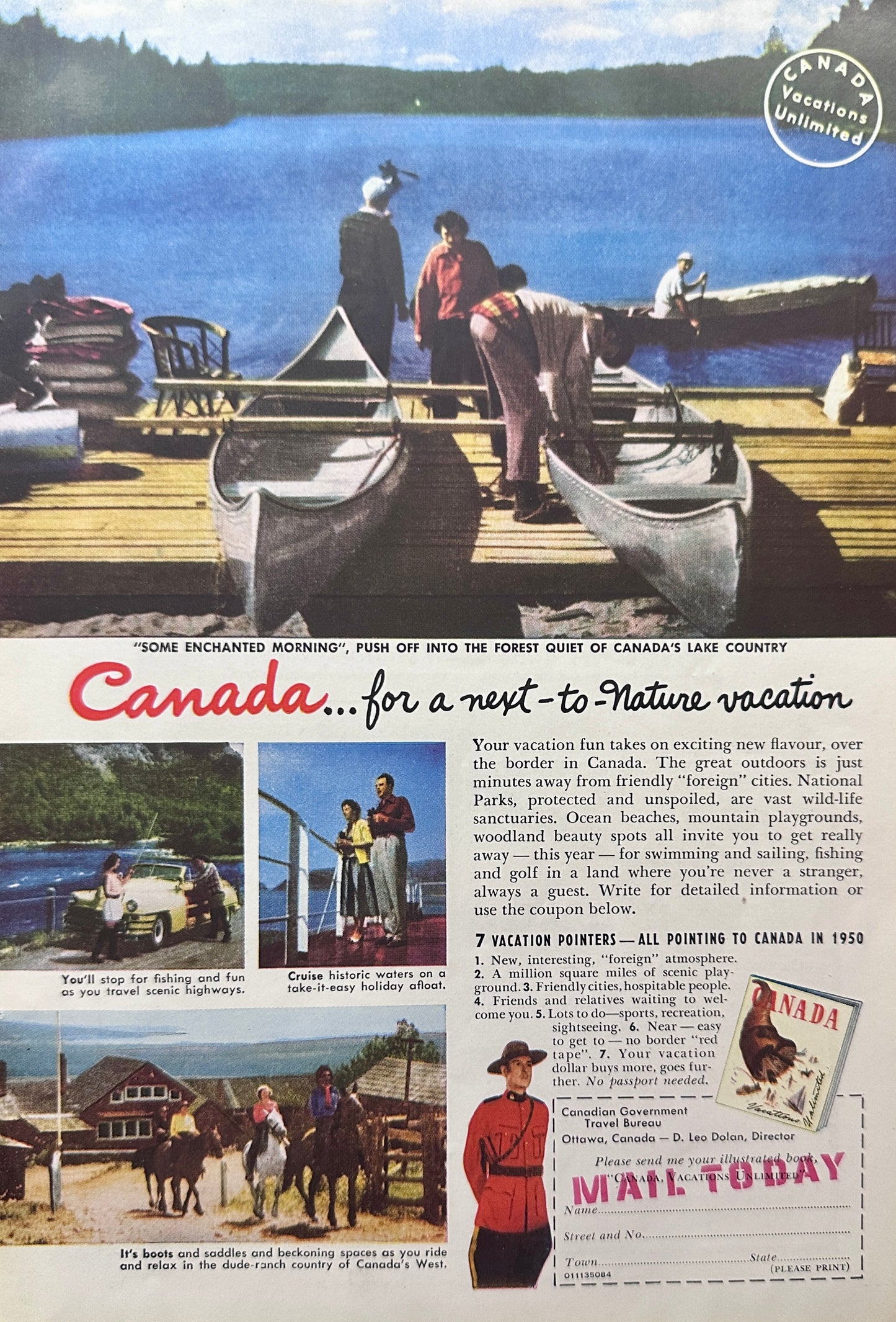 1950 Canada For the Next To Nature Vacation Promotional Ad