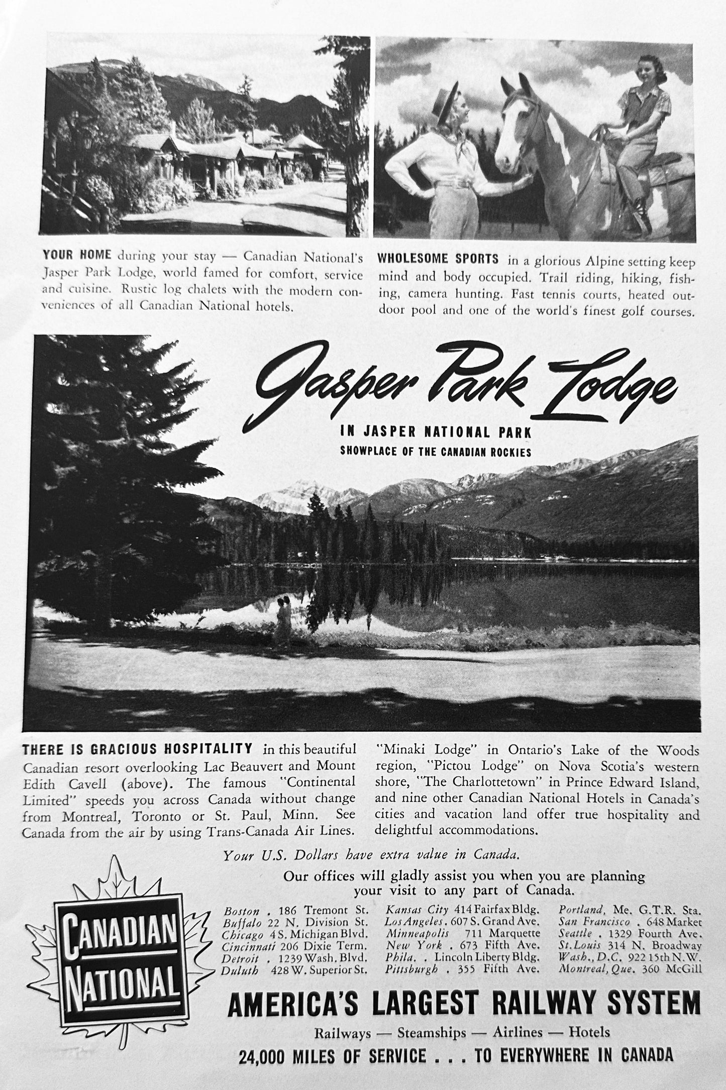 1942 Canadian National Railway to Gasper Park Lodge Canadian Rockies