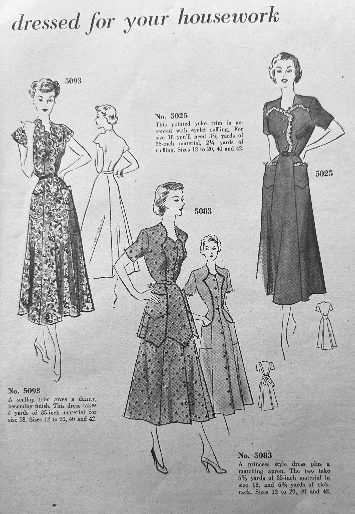 1949 Ladies' Dress Patterns to Wear around the house and do housework in - Ad