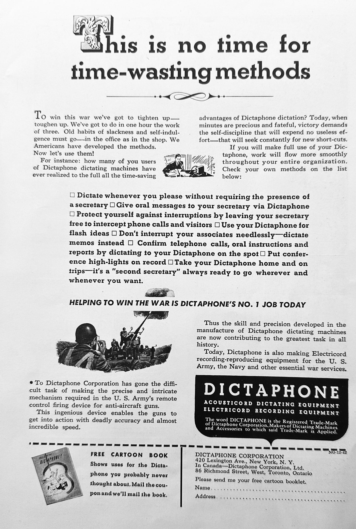 1942 Dictaphone Acousticord Dictating Equipment Supports the Allied Effort