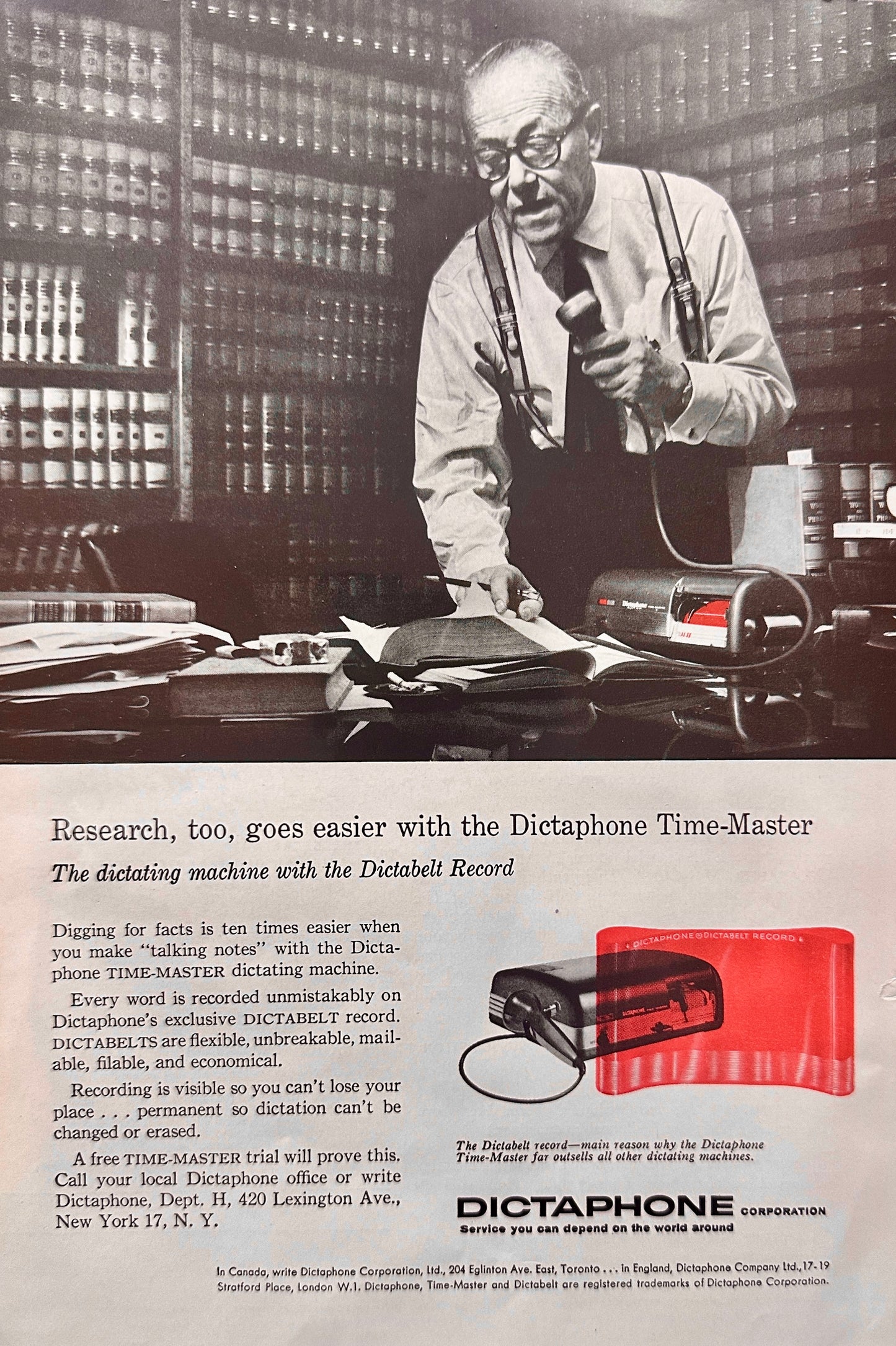 1959 Dictaphone Time Master and Dictabelt Record - Great For Researchers