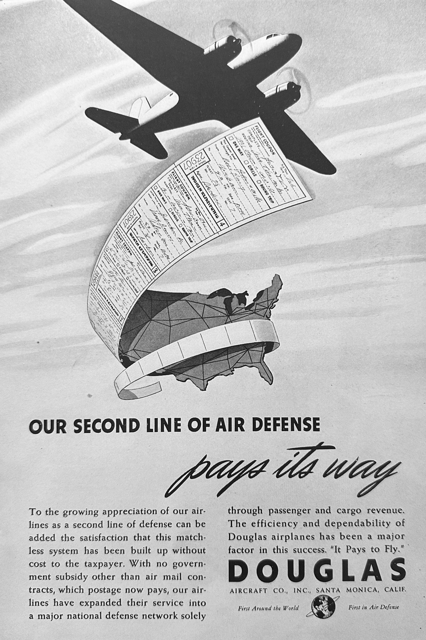 1940 Douglas Aircraft Our Second Line of Air Defense WWII Era Ad N296