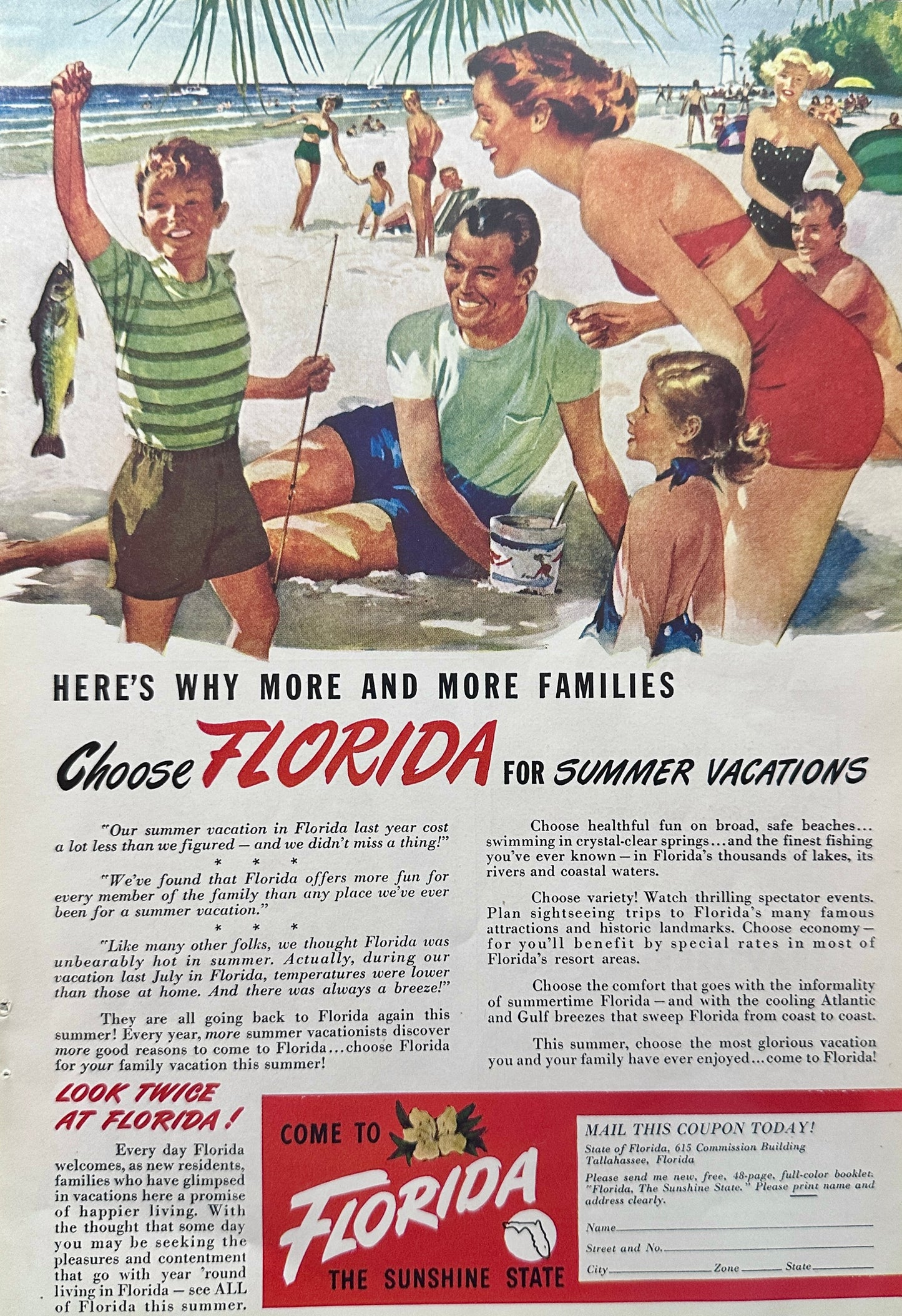 1949 Florida for Summer Vacations Vintage Ad