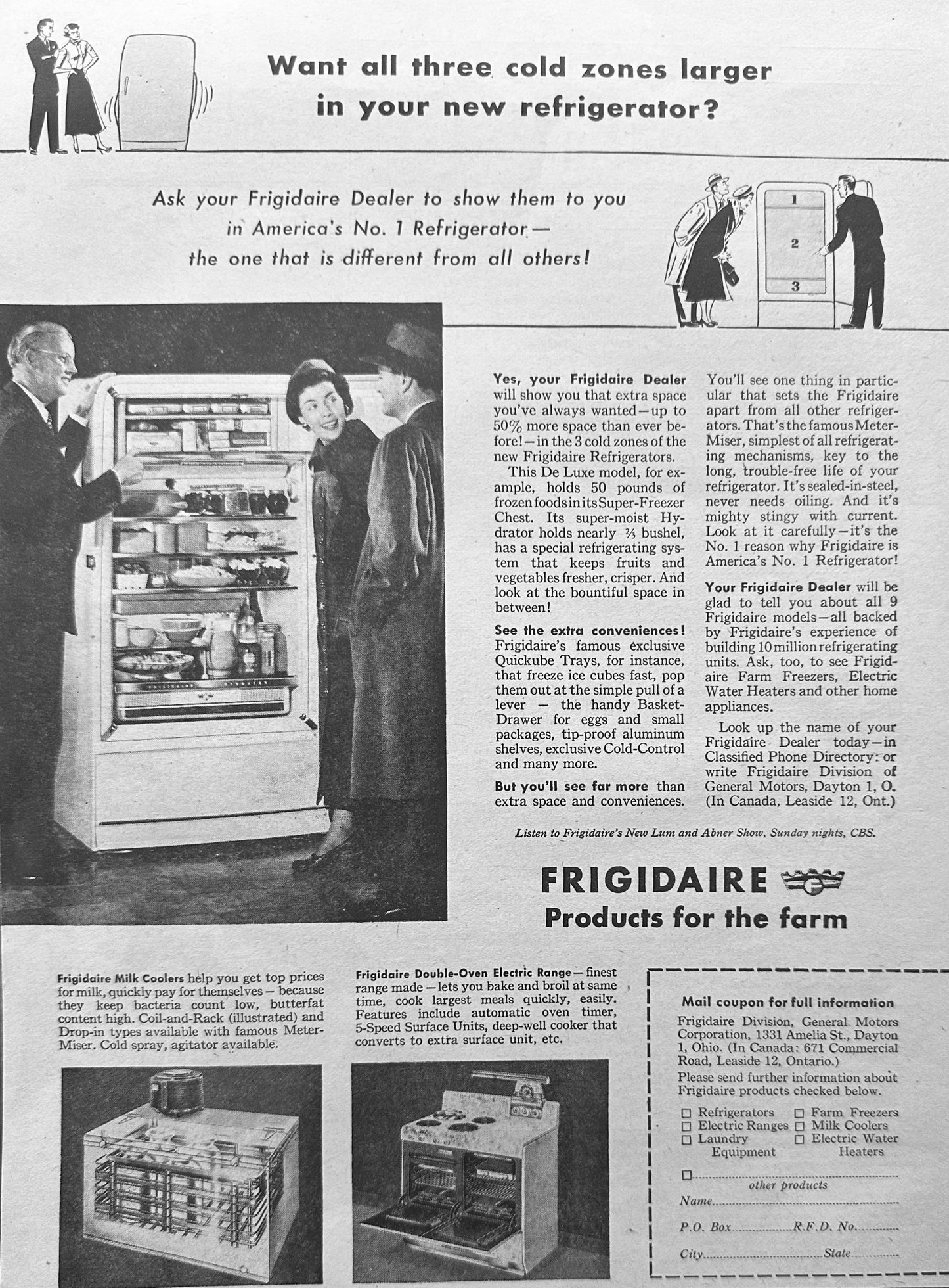 1949 Frigidaire with 3 Cold Zones all with Larger Capacity