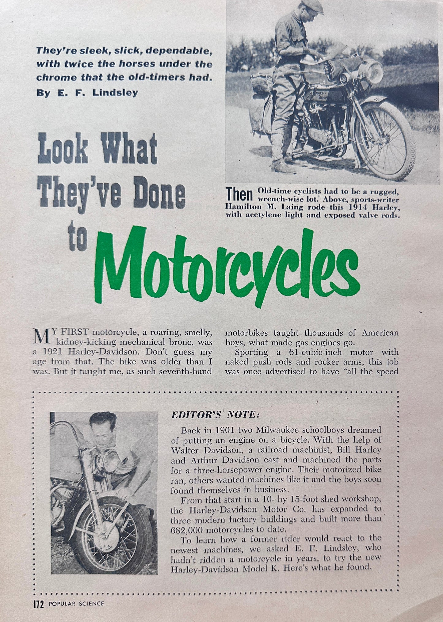 1952 4-Page Feature on Harley-Davidson Since 1914 thru the latest Model K