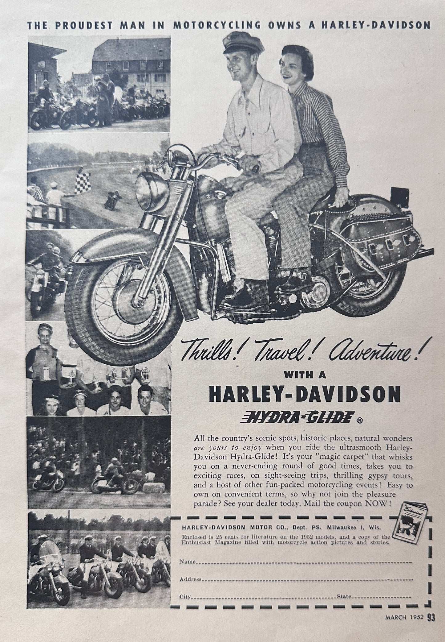 1952 Thrills! Travel! Adventure! Harley-Davidson Hydra-Glide