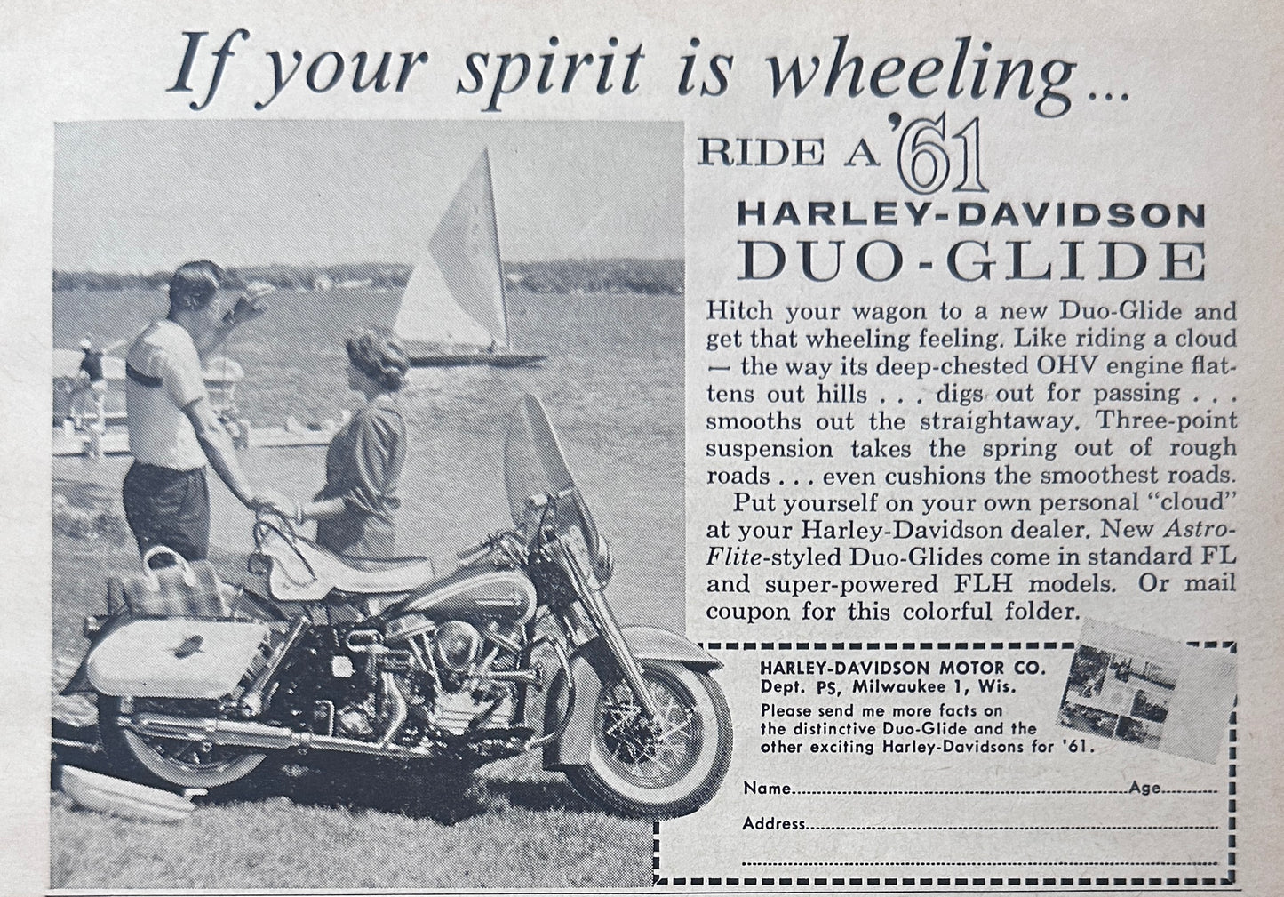1961 Harley Davidson Duo-Glide if Your Spirit is Wheeling!