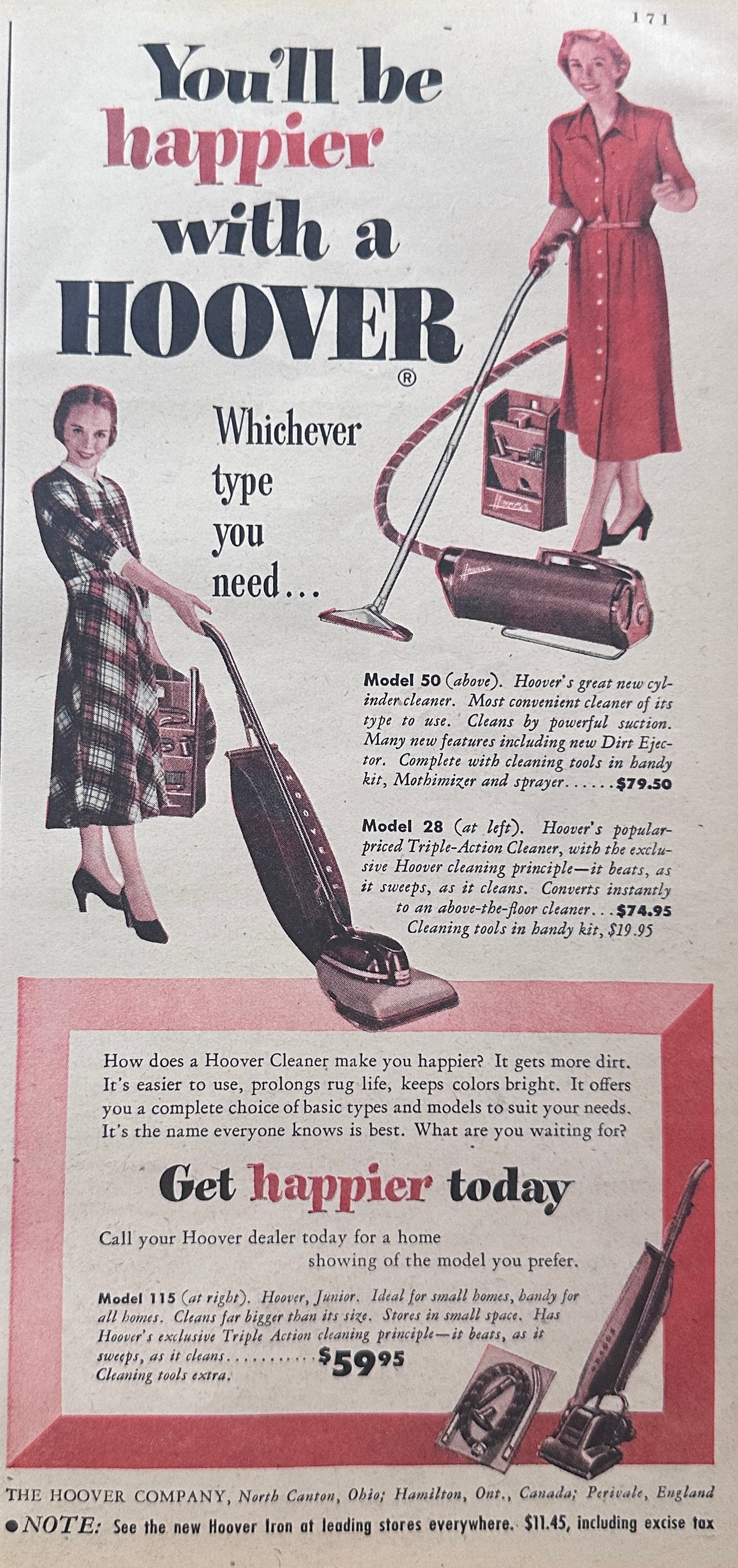 1949 Hoover Vacuum Cleaners & Caloric Gas Ranges Ads