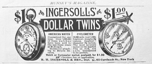 1896 Ingersoll Dollar Twins - Pocket Watches Vintage Ad N476