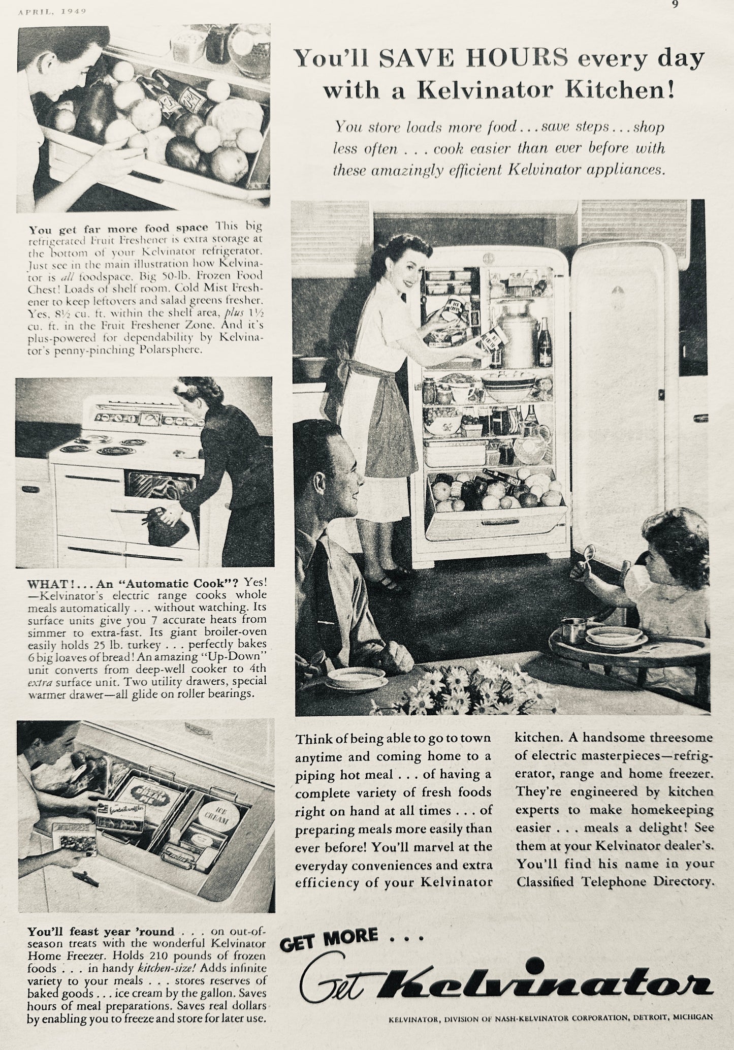 1949 You'll Save Hours Every Day with a Kelvinator Kitchen