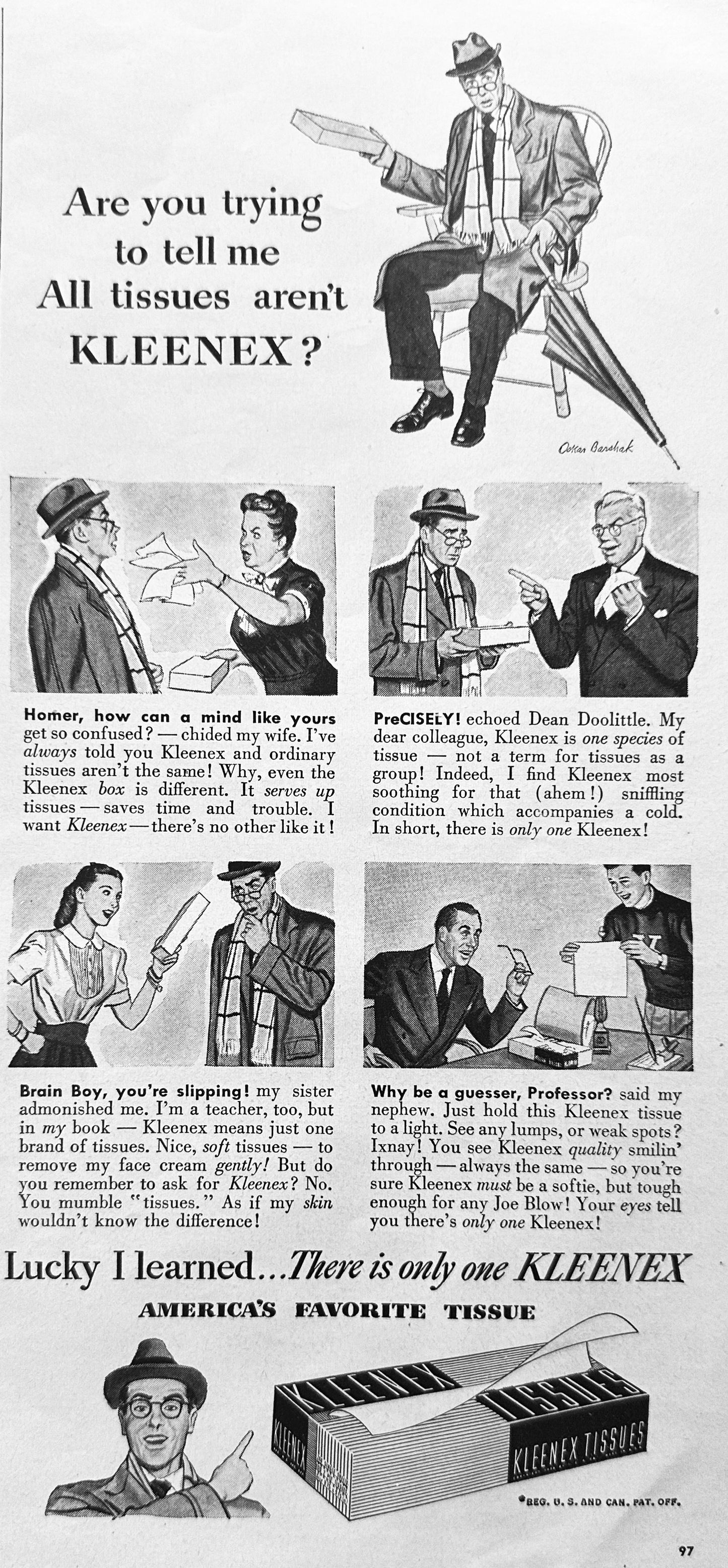 1949 Kleenex Brand Tissues - There's Only One!