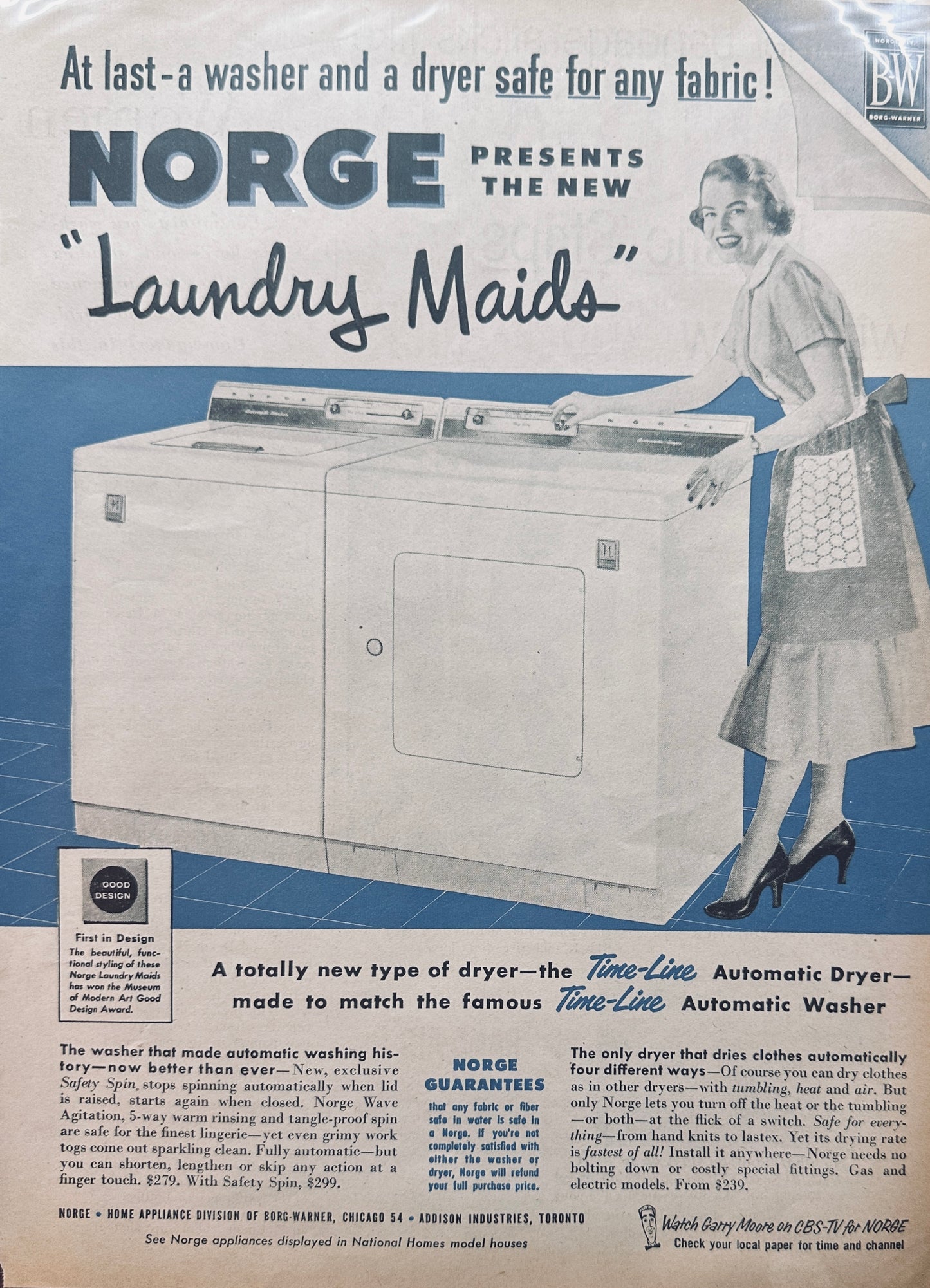 1953 Norge Laundry Maids Washer & Dryer Units Vintage Ad