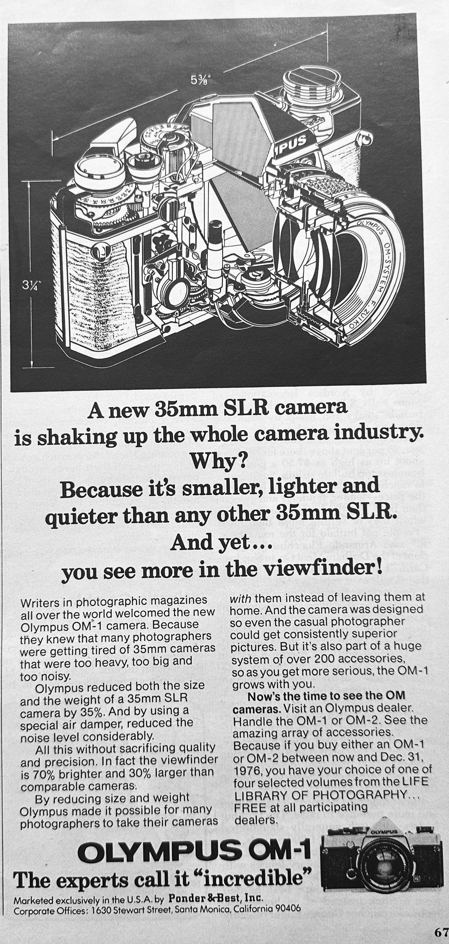 1976 Olympus 35mm SLR OM-1 Camera Vintage Ad