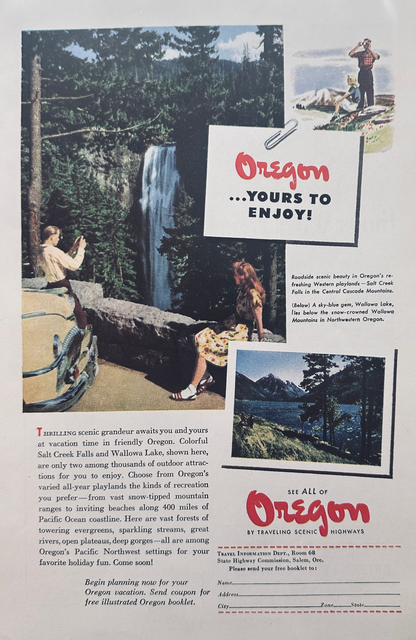 1948 Oregon - Yours to Enjoy - Vacation Promo Ad