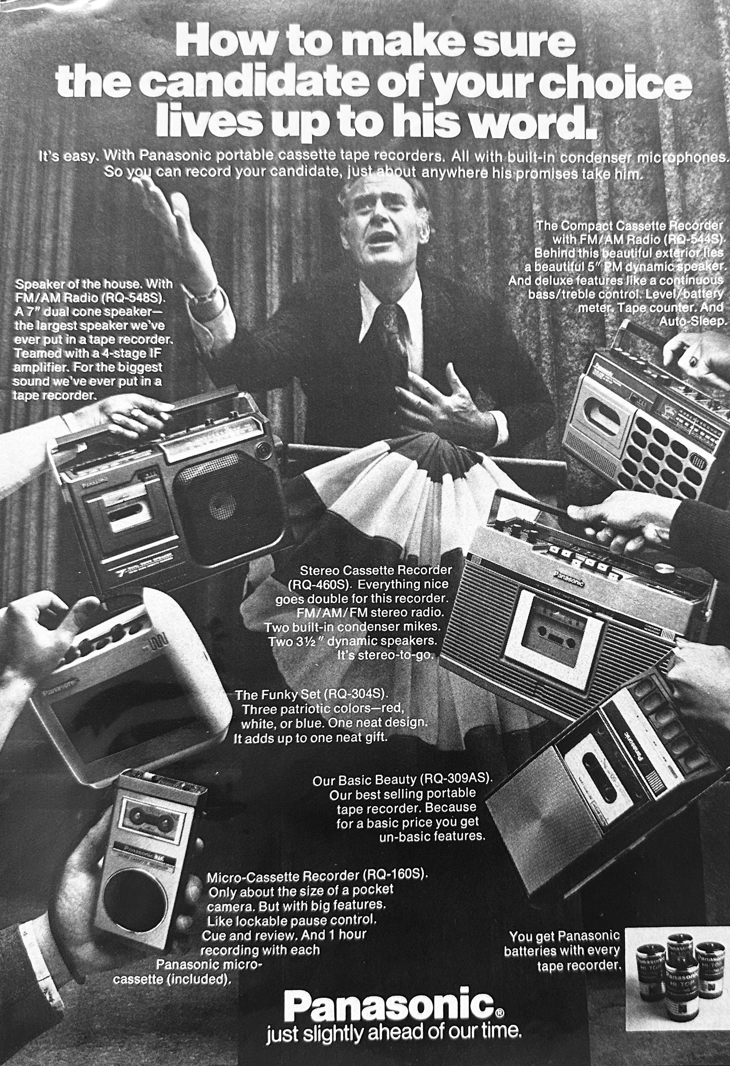 1976 Panasonic line of Portable Cassette Tape Recorders Vintage Ad