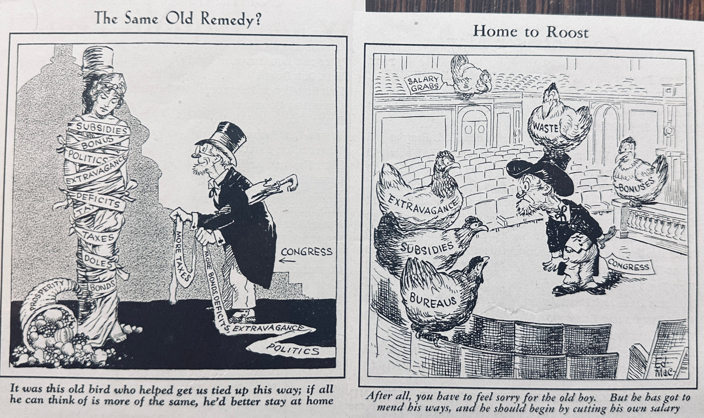 1931 Political Satire Ads Same Old Remedy? Home to Roost