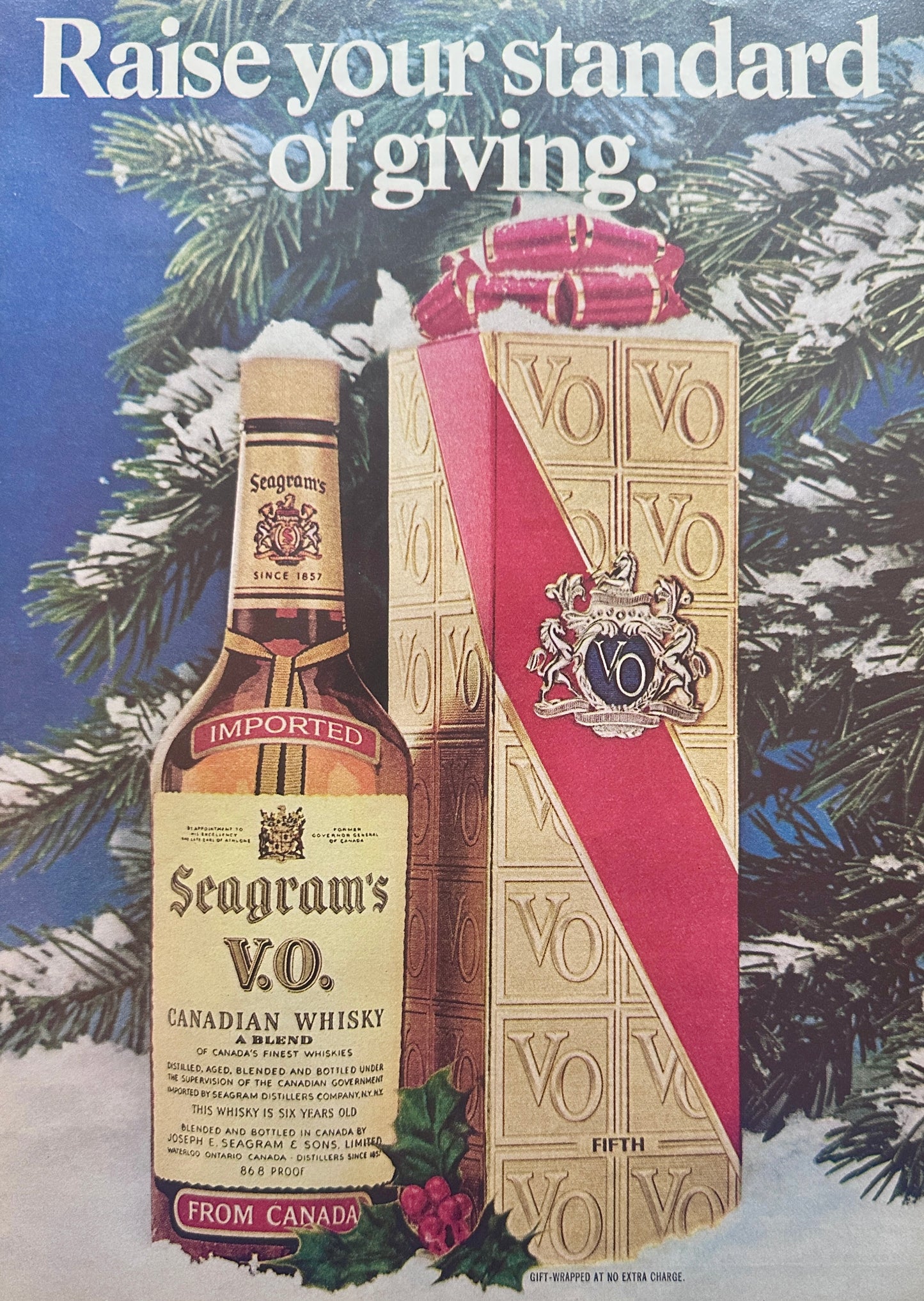 1975 Seagrams VO Canadian Whisky - Raise Your Standard of Giving