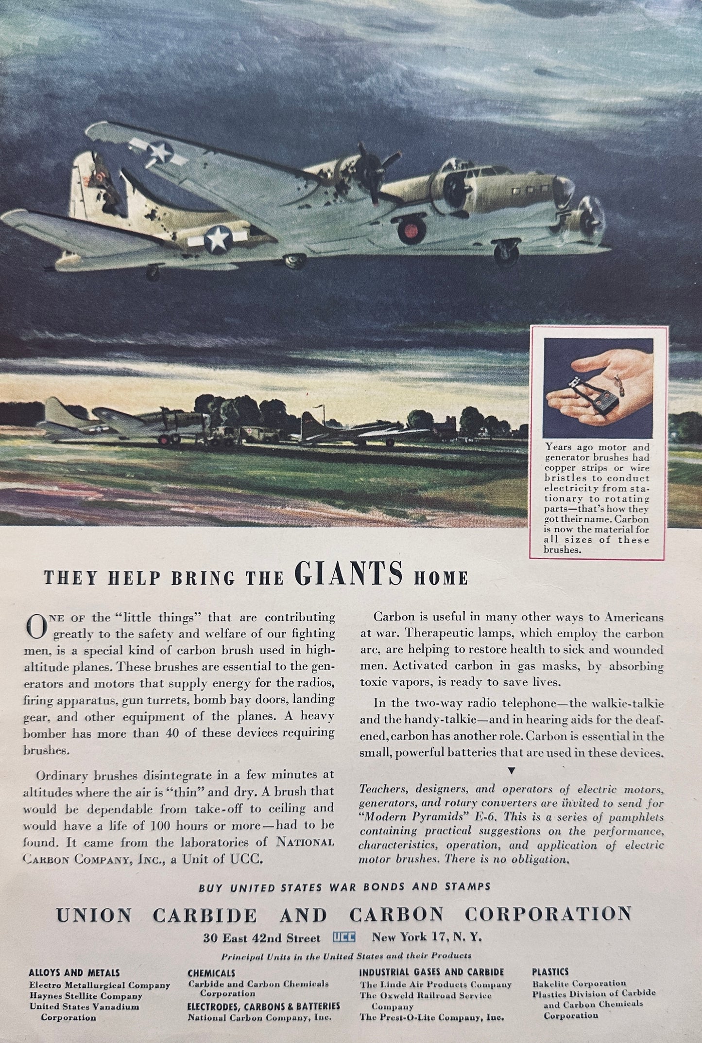 1944 Union Carbide Carbon Brushes Help Bring the Giants Home