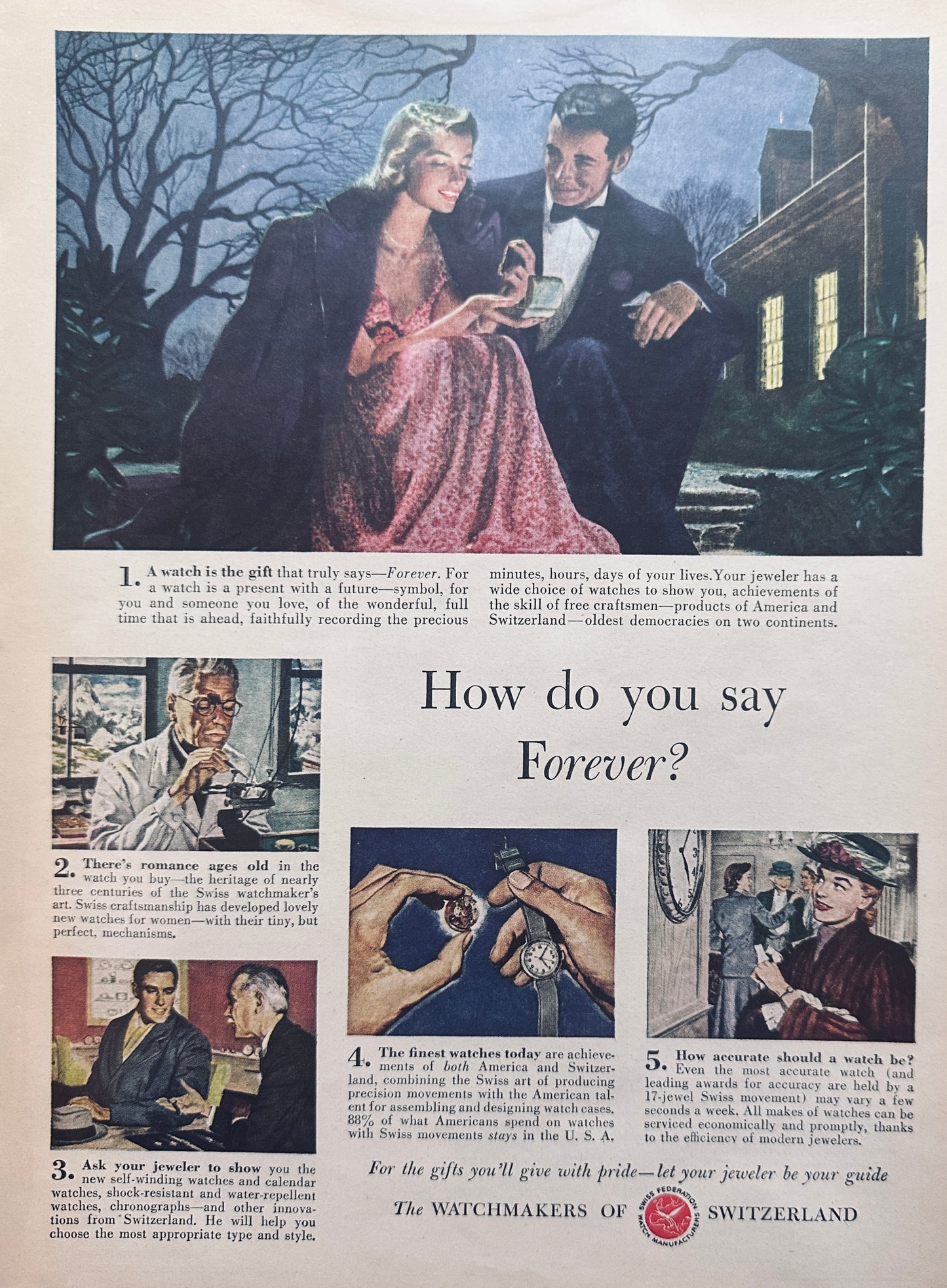 1949 Watchmakers of Switzerland - How Do You Say Forever?