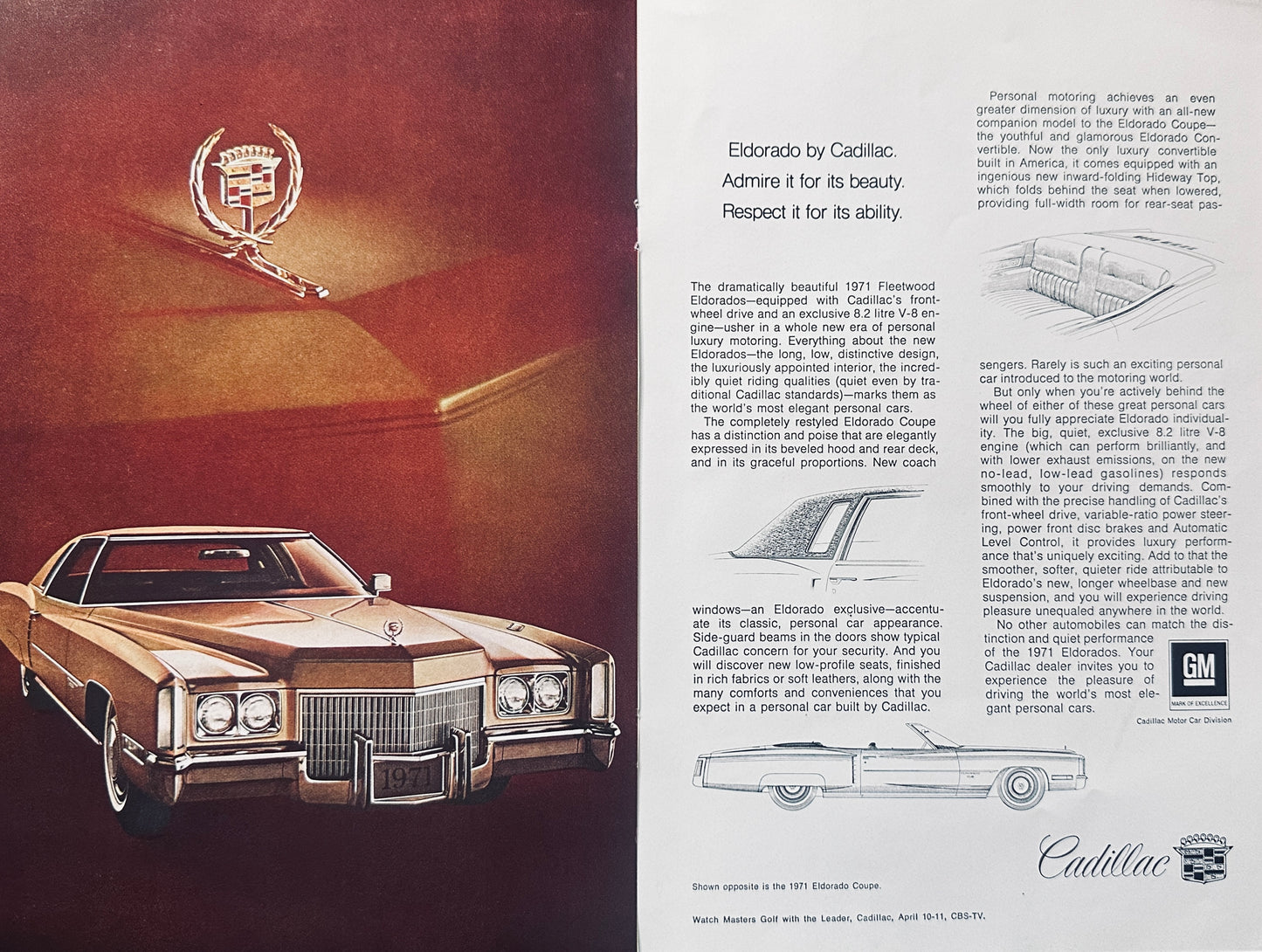 1971 2-page Magazine Ad for Cadillac El Dorado A95