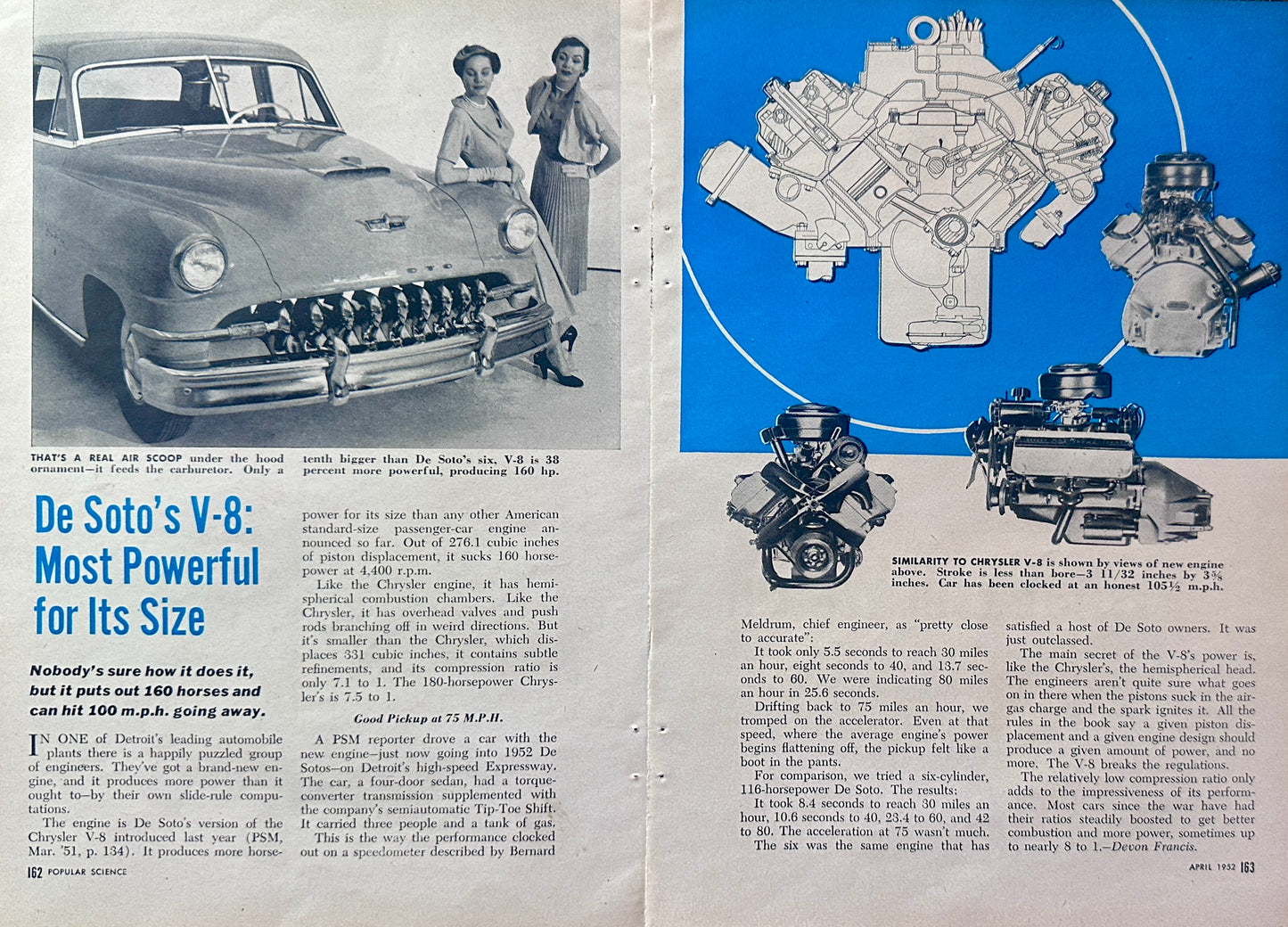 1952 De Soto's V-8: Most Powerful For its Size 2- page Ad