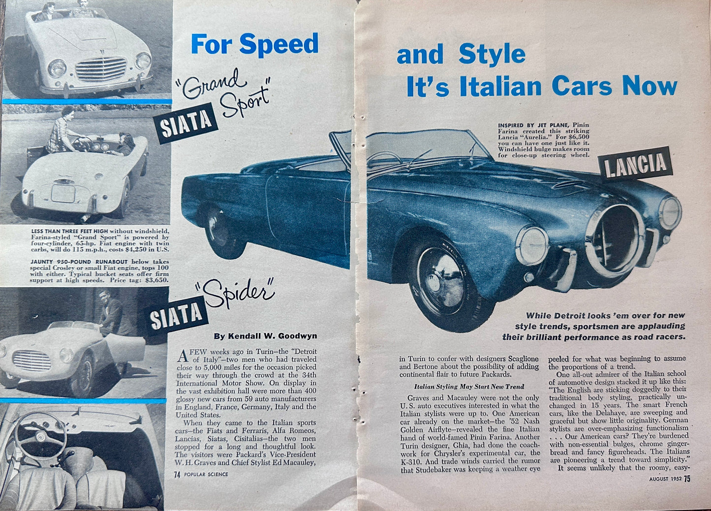 1952 Multi-Page Article on Italian Sports Car, Lancia, Maserati, Ferrari, + More