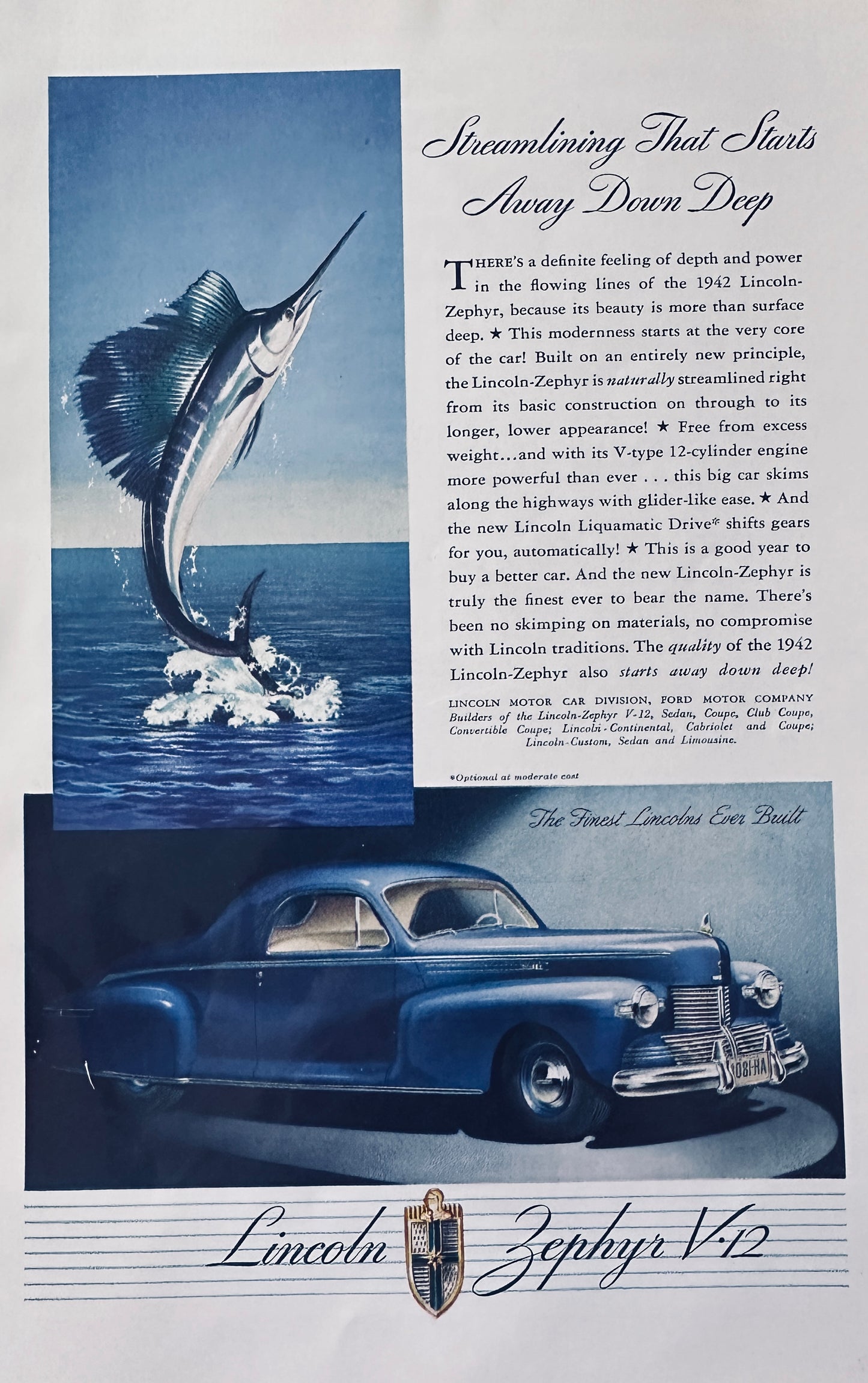 1942 Lincoln Zephyr V-12 - Sailfish - Vintage Ad