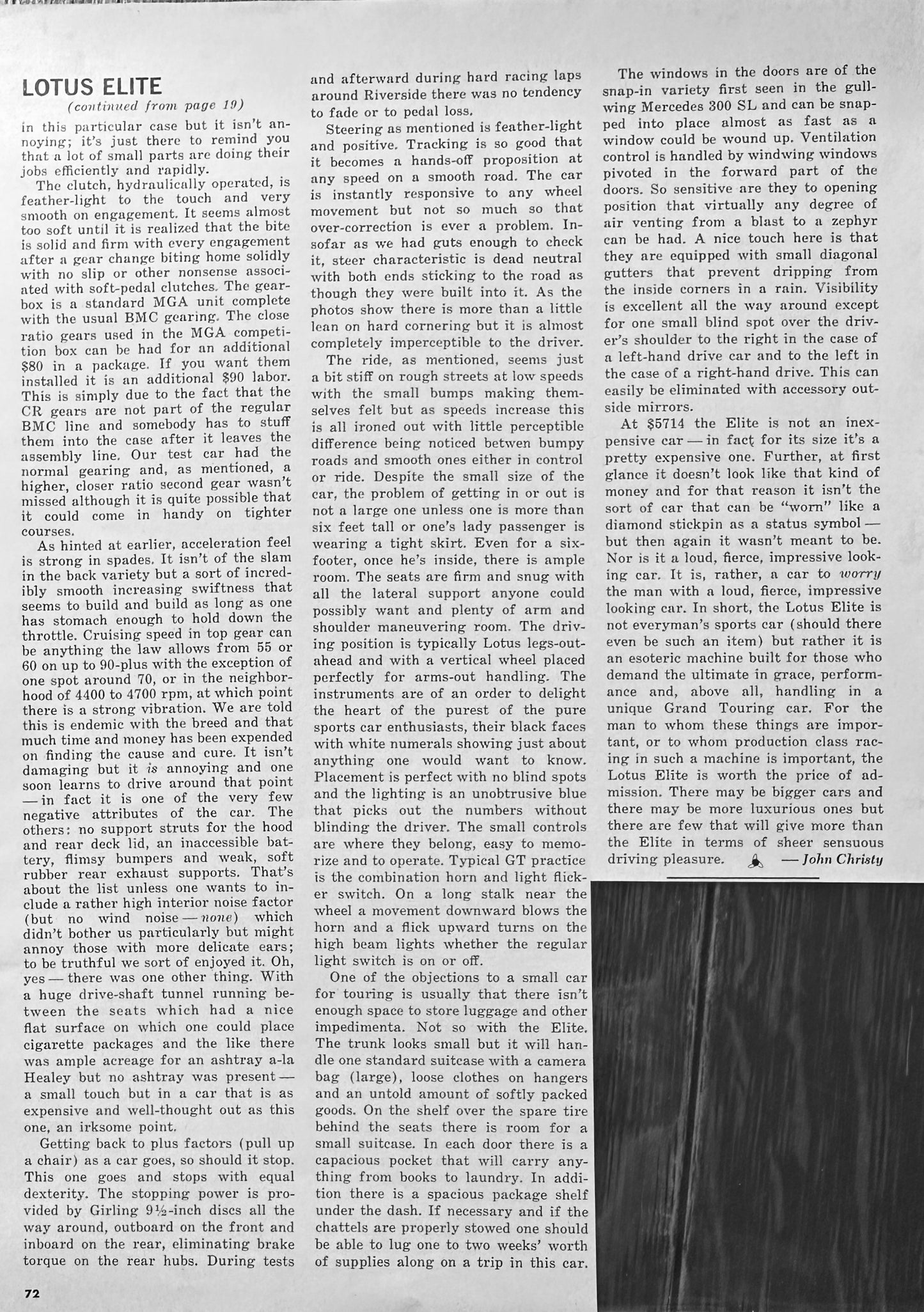 1961 Lotus Elite - Road & Track Road Test Feature Article 5 pages A205