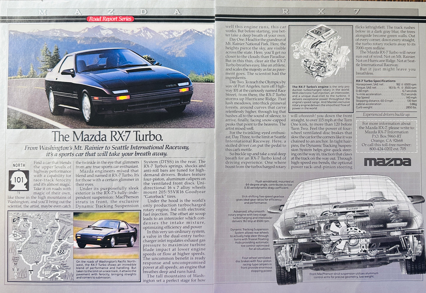 1988 2-PAge Mazda RX-7 Turbo Sport Car Vintage Ad