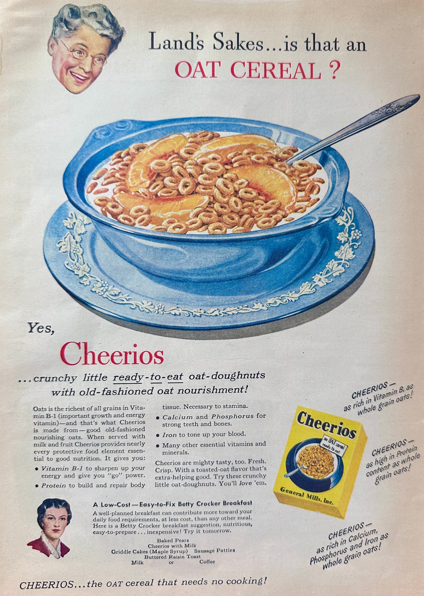 1949 Cheerios - Oat Doughnuts & Rinso Laundry Detergent Vintage Ads