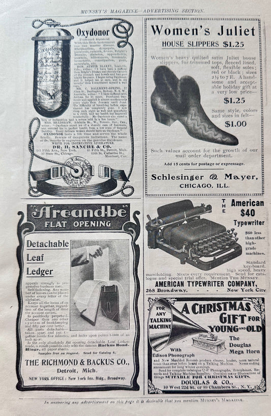 1902 Full page Front & Back of Vintage Advertising - Edison Home, Typewriter + More N314