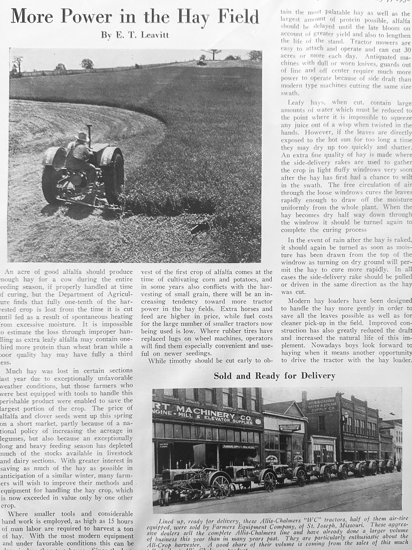 1936 Fleet of Allis Chalmers Tractors Parked In Front of Dealership Real Photo