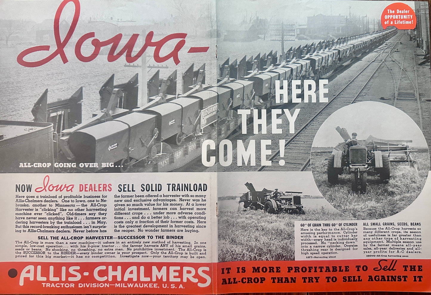 1936 Allis Chalmers 60 All-Crop Harvester Centerfold Heavvyweight Vintage Ad