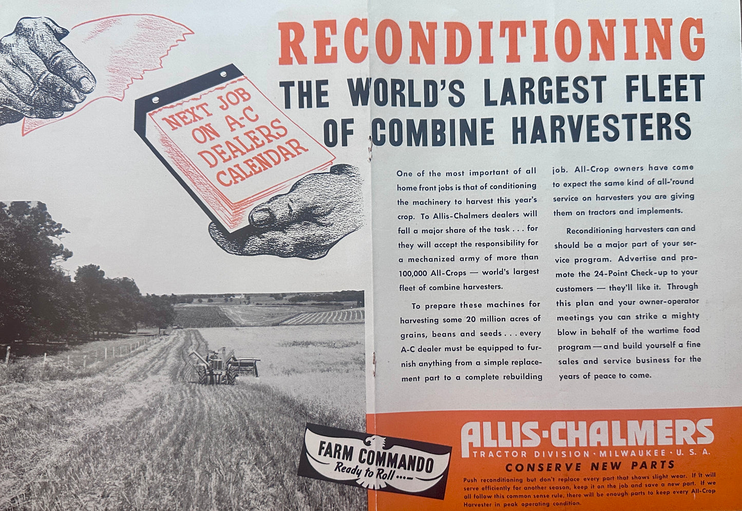 1944 WWII Heavyweight Centerfold Ad - Allis-Chalmers FARM COMMANDO!!